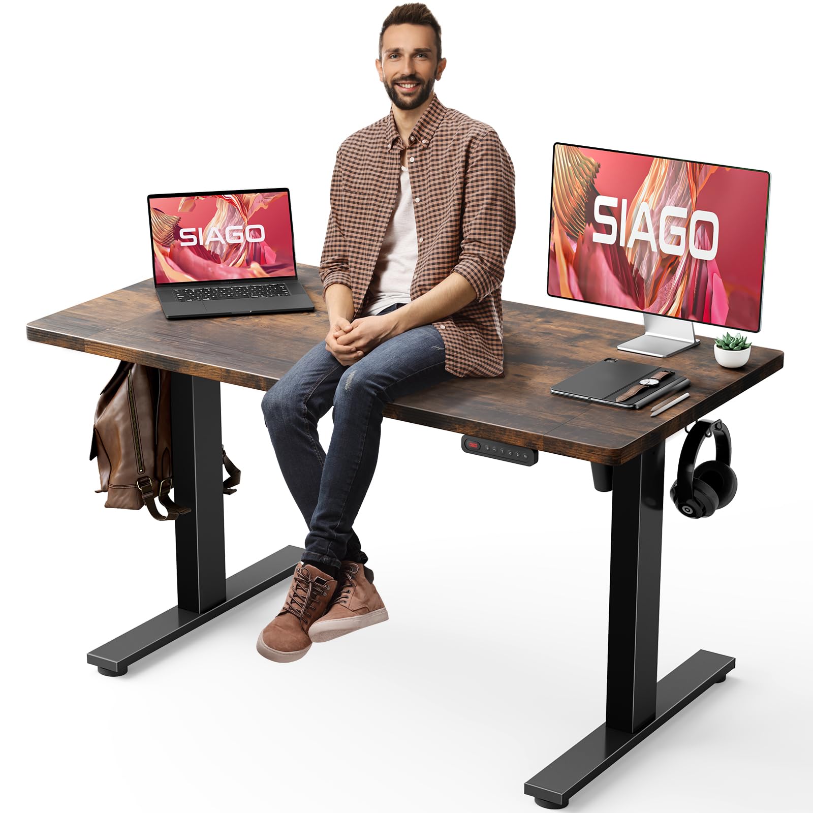 SIAGO 48 x 24 Inch Electric Standing Desk - Adjustable Height Sit Stand Desk with 3 Memory Presets & Cable Management - Perfect for Home Office, Gaming Setup & Workspace Ergonomics