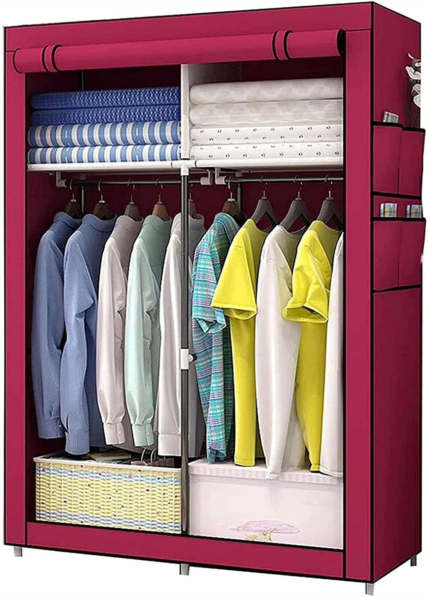 Portable Folding Wardrobe Closet - Space Saving Clothes Storage Cabinet for Bedroom, Dorm & Travel | Hanging Organizer with Adjustable Shelves (Red) - Perfect for Small Spaces, College Dorms & Apartment Living