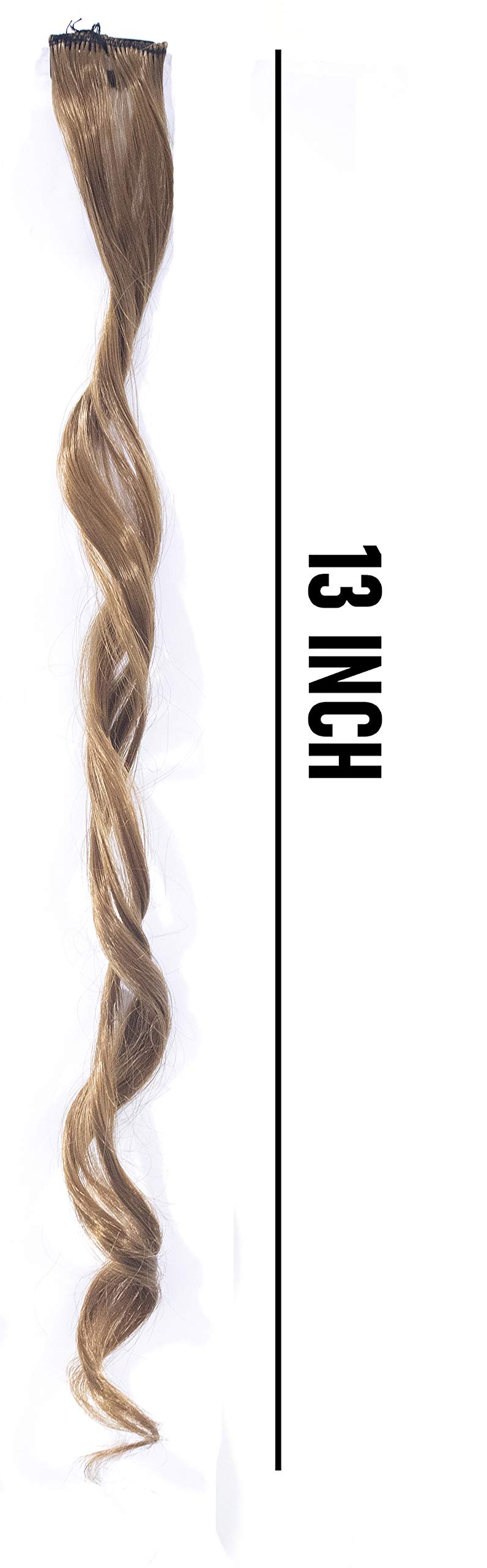 Kabello Clip-On Colored Streak Hair Extensions for Women - 2-Piece Curly Hair Highlight Extensions in Medium Brown | Perfect for Parties, Cosplay & Daily Styling