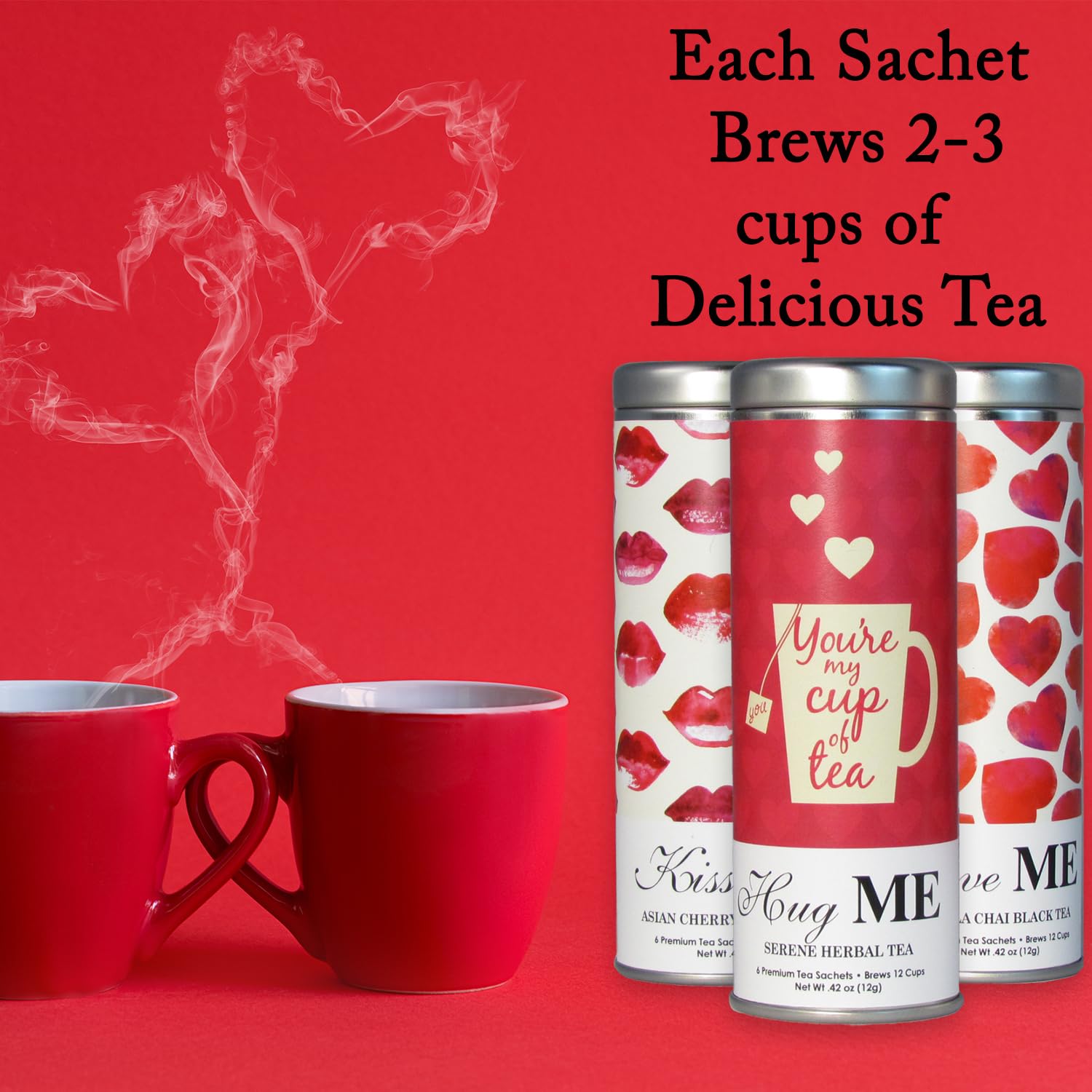 La Tea Dah Hugs and Kisses Tea Gift Basket - Premium Tea Assortment Set with 3 Specialty Flavors in Valentine Gift Box | Birthday Gift for Women, Her, Mom, Wife | Perfect for Valentine's Day, Mother's Day, Anniversary & Tea Lovers