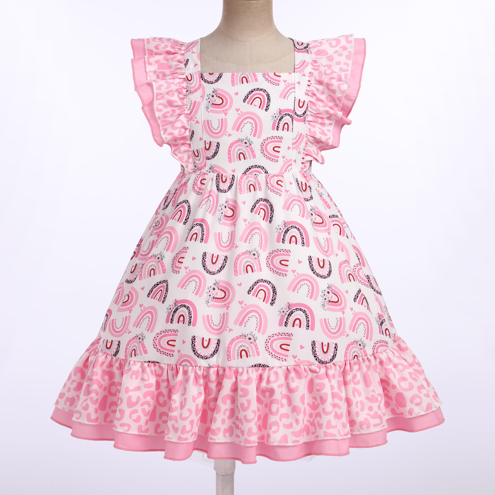 IDOPIP Toddler Baby Girls Cow Print Plaid Strawberry Rainbow Tutu Dress - Sleeveless Summer Princess Birthday Party Outfit for Photoshoot, Playdate & Special Occasions