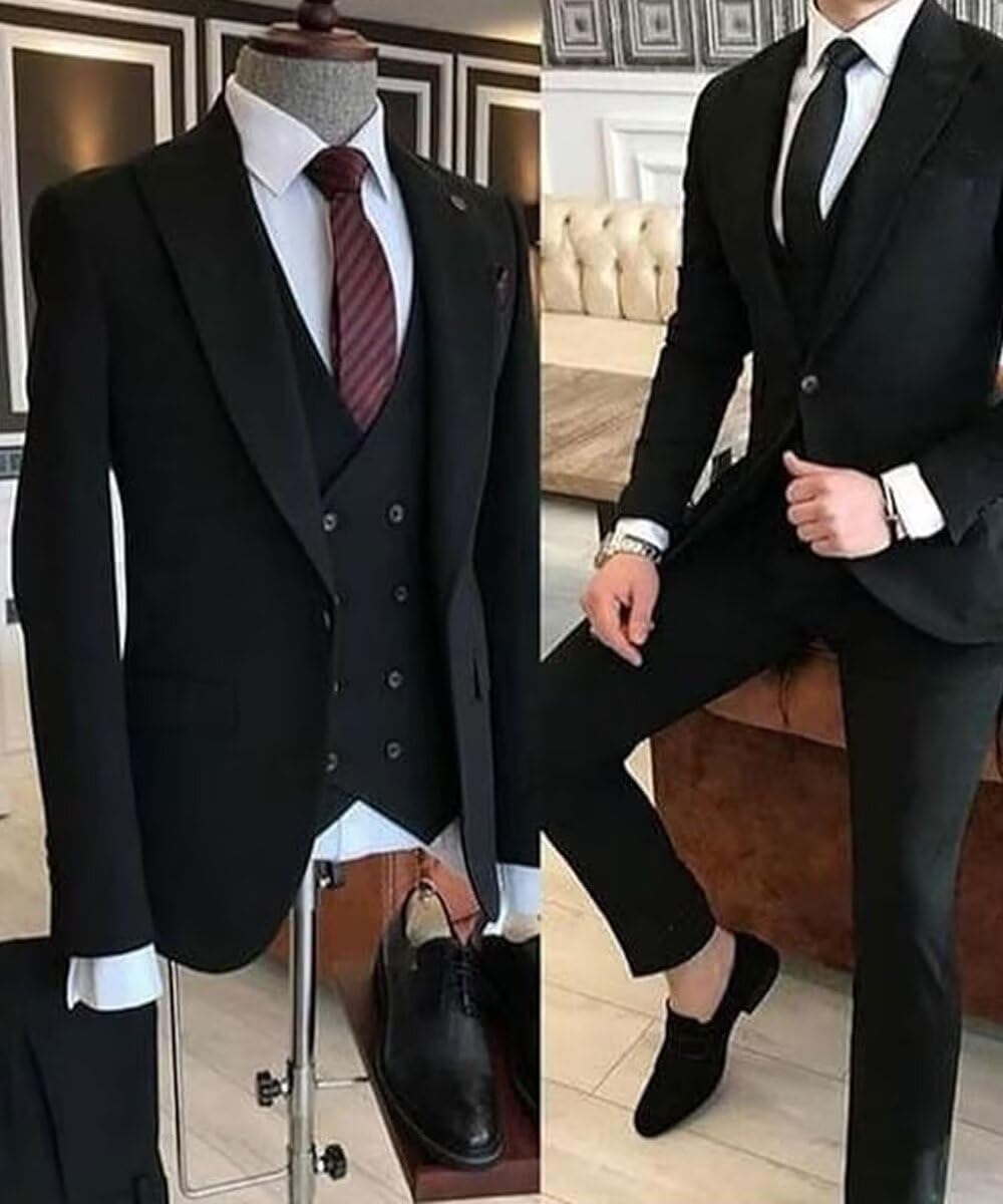 3-Piece Men's Slim Fit Double Breasted Wedding Suit Set - Blazer, Vest & Pants for Prom, Groom, Business & Formal Events | Premium Tailored Fit Tuxedo for Special Occasions
