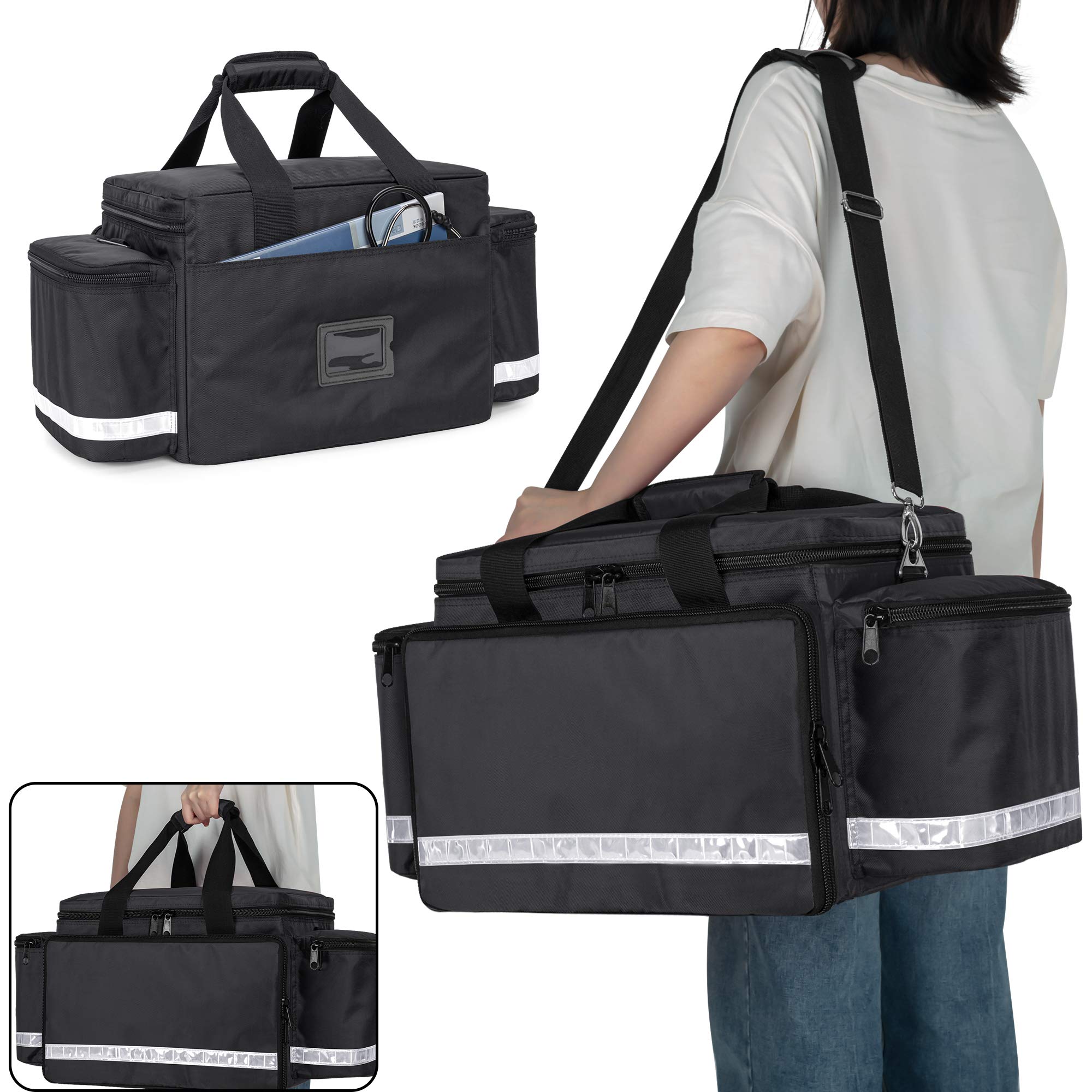 Trunab Empty First Aid Bag - Medical Duffel Trauma Kit for EMT, EMS, Paramedics - Waterproof Storage with Inner Dividers & Non-Scratch Bottom - Perfect for Emergency Response, Camping & Home Safety (Black)