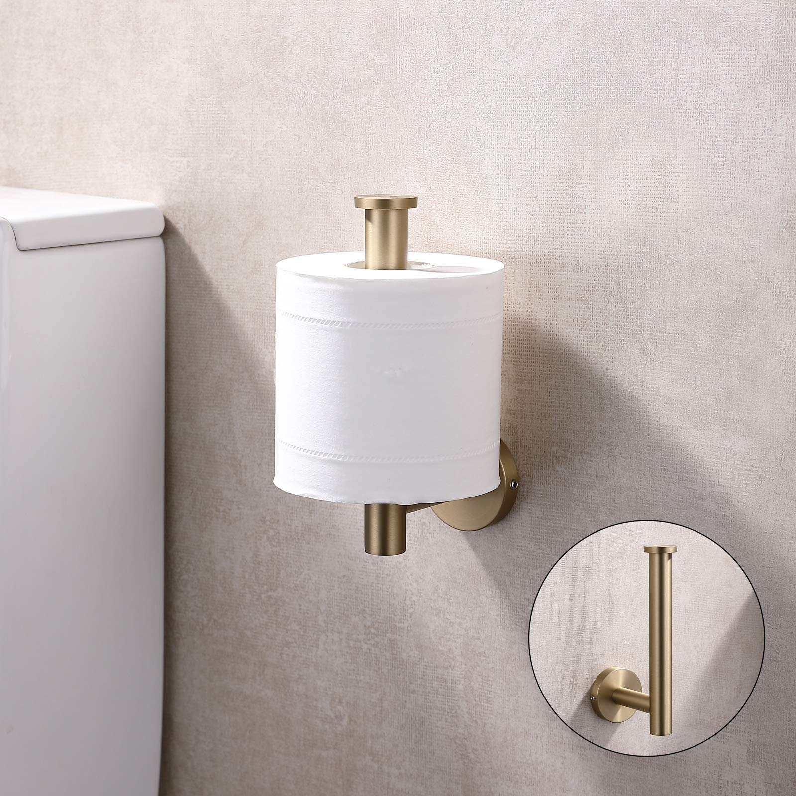 TASTOS Brushed Gold Toilet Paper Holder - 5 Inch SUS304 Stainless Steel Wall Mount Tissue Roll Dispenser - Modern Round Bathroom & Kitchen Paper Holder for Home, Office, Hotel (Ideal for Powder Rooms, Guest Bathrooms & Washrooms)