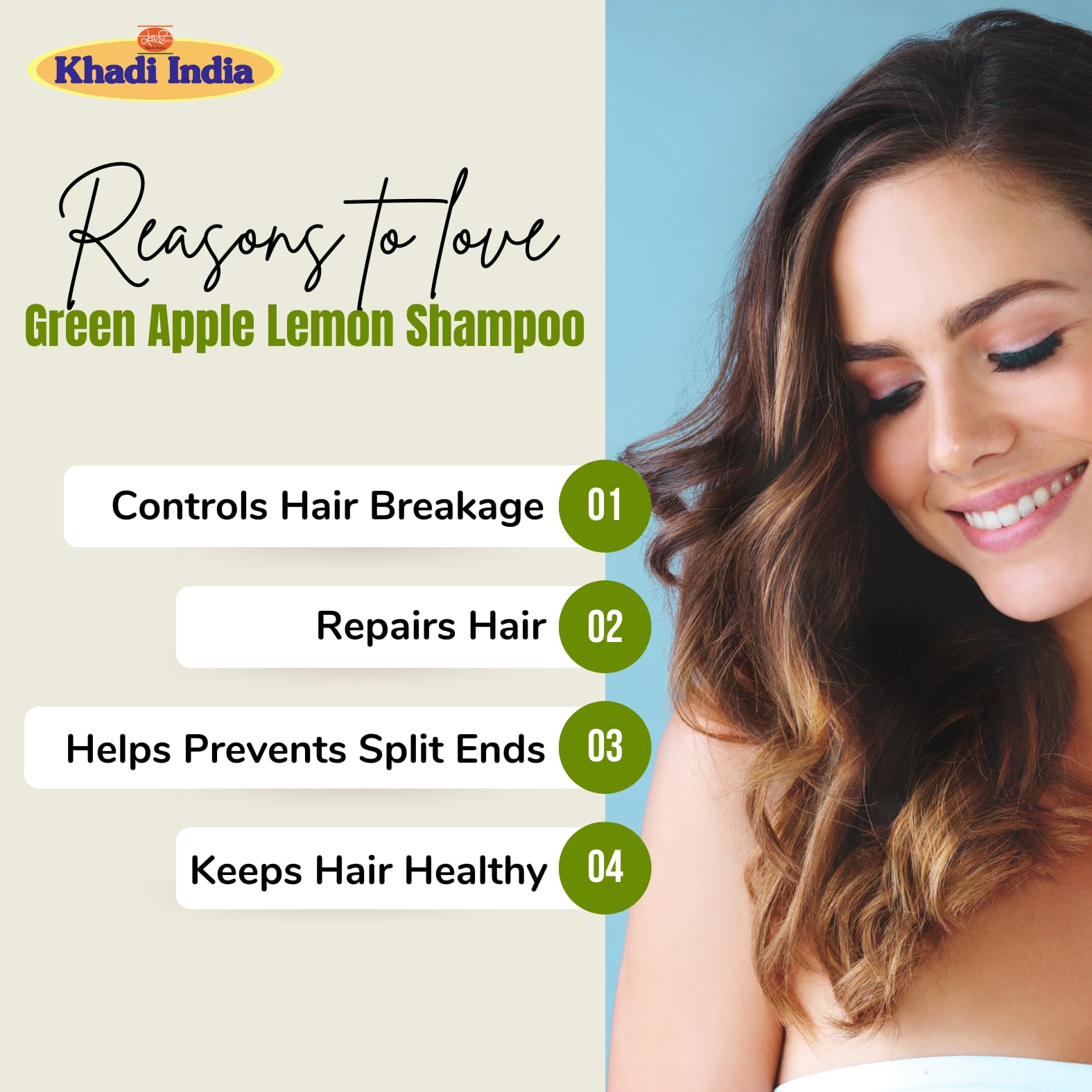 KHADI Green Apple & Lemon Shampoo with Vitamins A, B & C - Natural Anti-Dandruff Treatment | SLS & Paraben Free (210ml) | For Dry, Itchy Scalp & Healthy Hair Growth | Perfect for Daily Use & Sensitive Scalp Care
