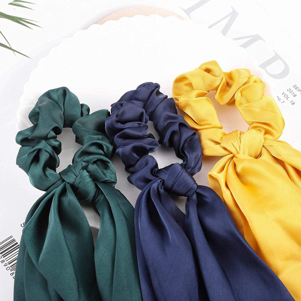APSAMBR - Soft Chiffon Long Hair Scrunchies Elastic Hair Ties for Women & Girls (3-Pack) - Perfect for School, Work, Parties & Everyday Styling