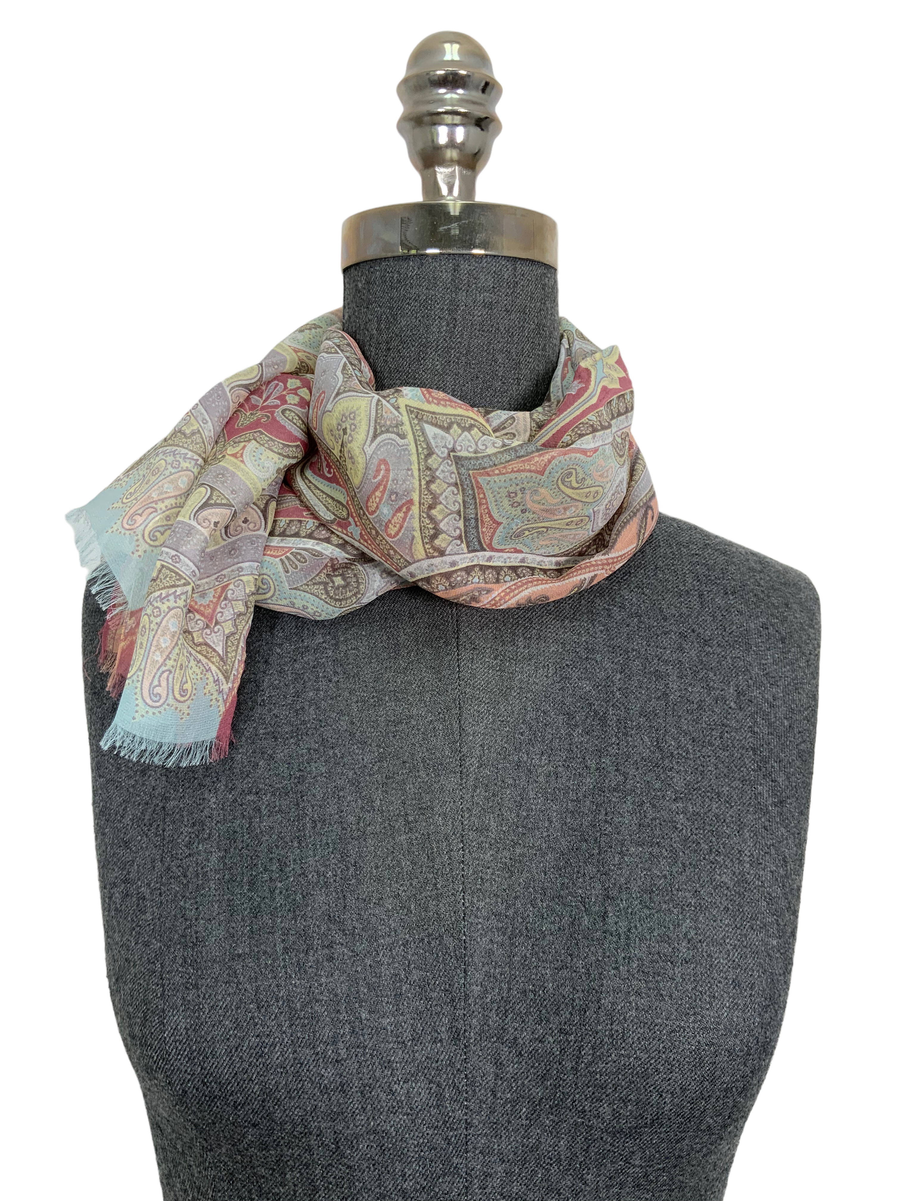 ETRO Paisley Printed Silk Chiffon Fringe Oblong Scarf - Lightweight Luxury Shawl for Women, Elegant Fashion Accessory for Parties, Weddings & Evening Events
