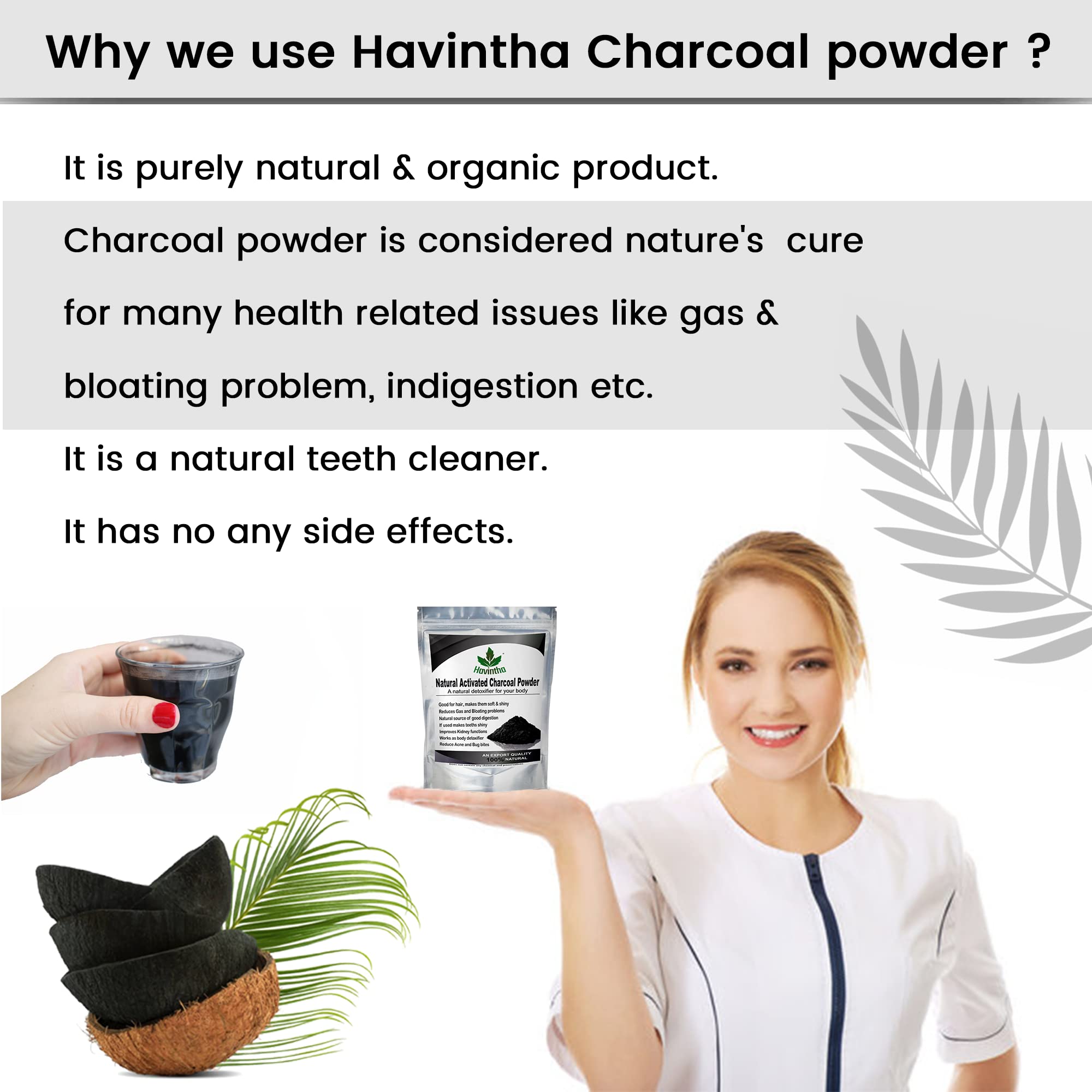Havintha 100% Pure Natural Activated Charcoal Powder for Skin & Face - Deep Cleansing, Dead Skin Removal & Body Detox - 8 oz (227g) - Perfect for DIY Face Masks, Blackhead Treatment & Detoxifying Bath Soaks