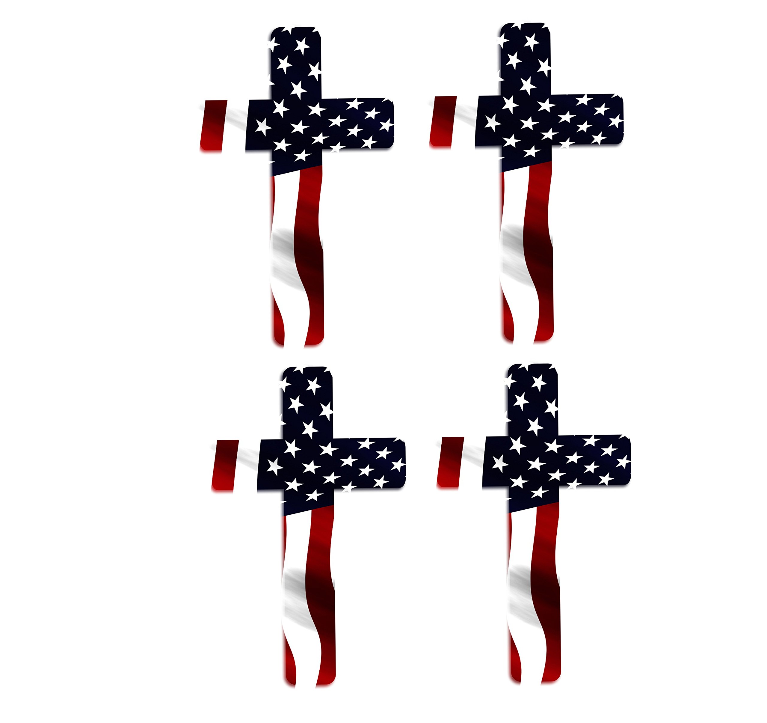 Rogue River Tactical 4-Pack Patriotic Decal Stickers - Red White Blue Cross & American Flag Design - Large Vinyl Bumper Stickers for Cars, Trucks, RVs, SUVs & Boats | Perfect for 4th of July, Veterans Day & Patriotic Events