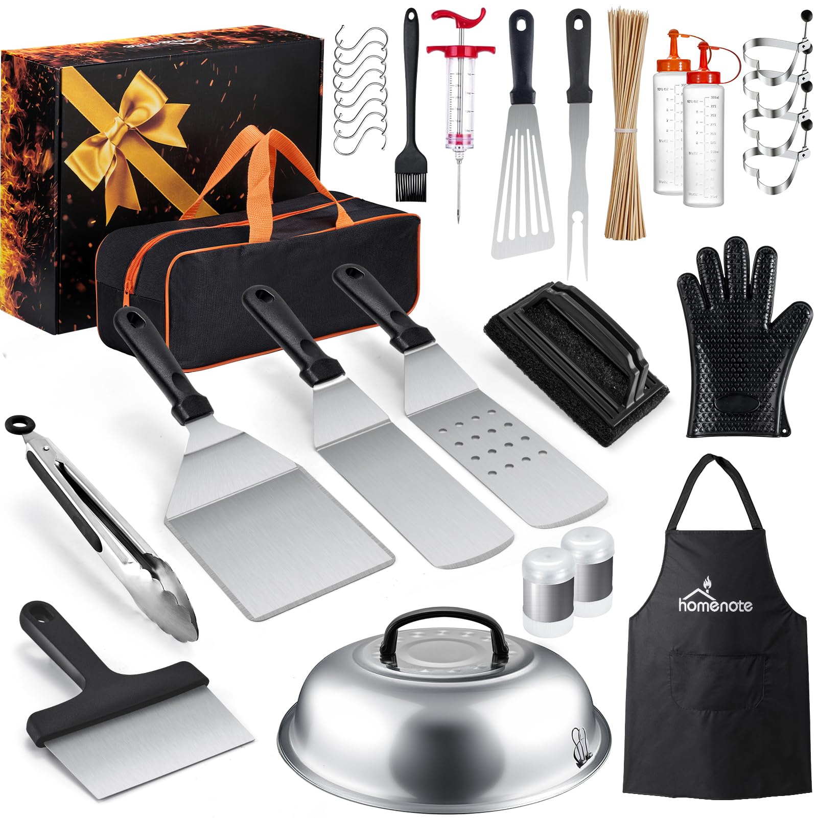 HOMENOTE 131 Pcs Heavy Duty Griddle Accessories Kit - Flat Top Grill Tools Set with Burger Spatula for Blackstone Griddles - Perfect for Outdoor Cooking, Camping & Backyard BBQs