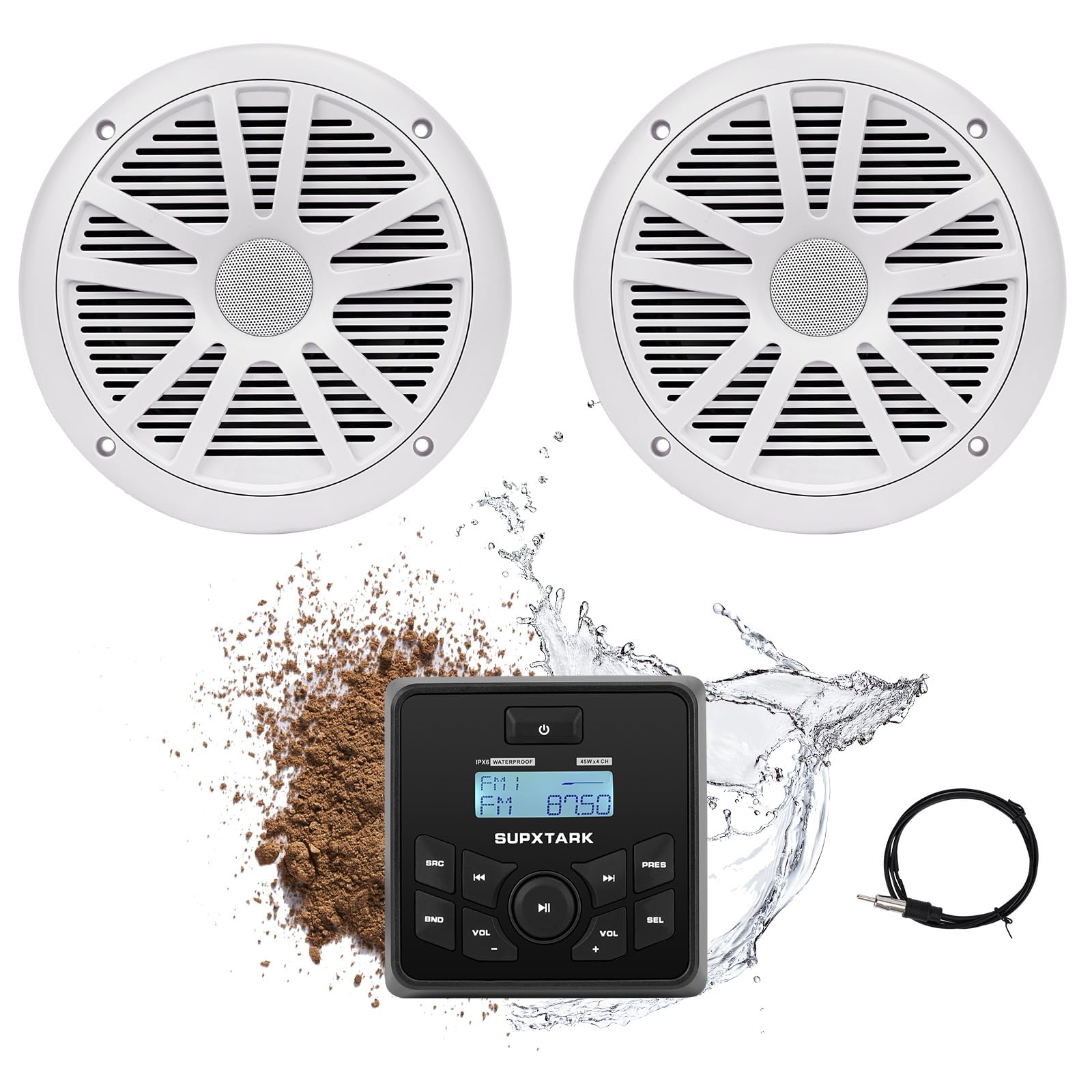 **Marine Audio System with Bluetooth - IPX6 Waterproof AM/FM Radio Receiver, USB, MP3, Aux Input & 2 x 6.5