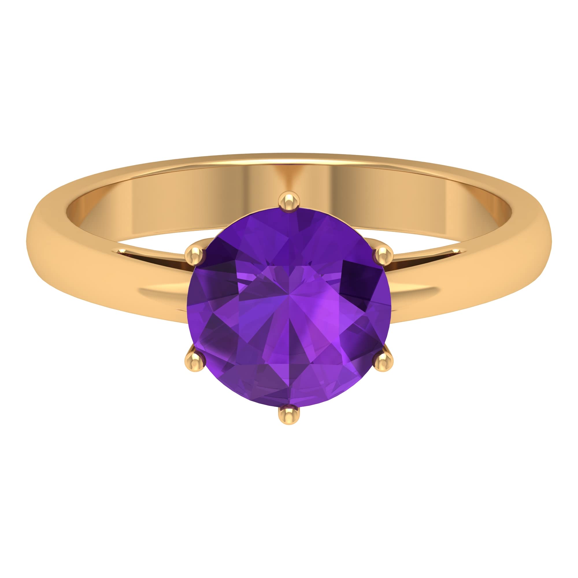 2 CT Amethyst Solitaire Ring - 8 MM Round Cut February Birthstone Ring for Women in 14K Solid Gold | Elegant Jewelry Gift for Valentine's Day, Anniversary & Special Occasions