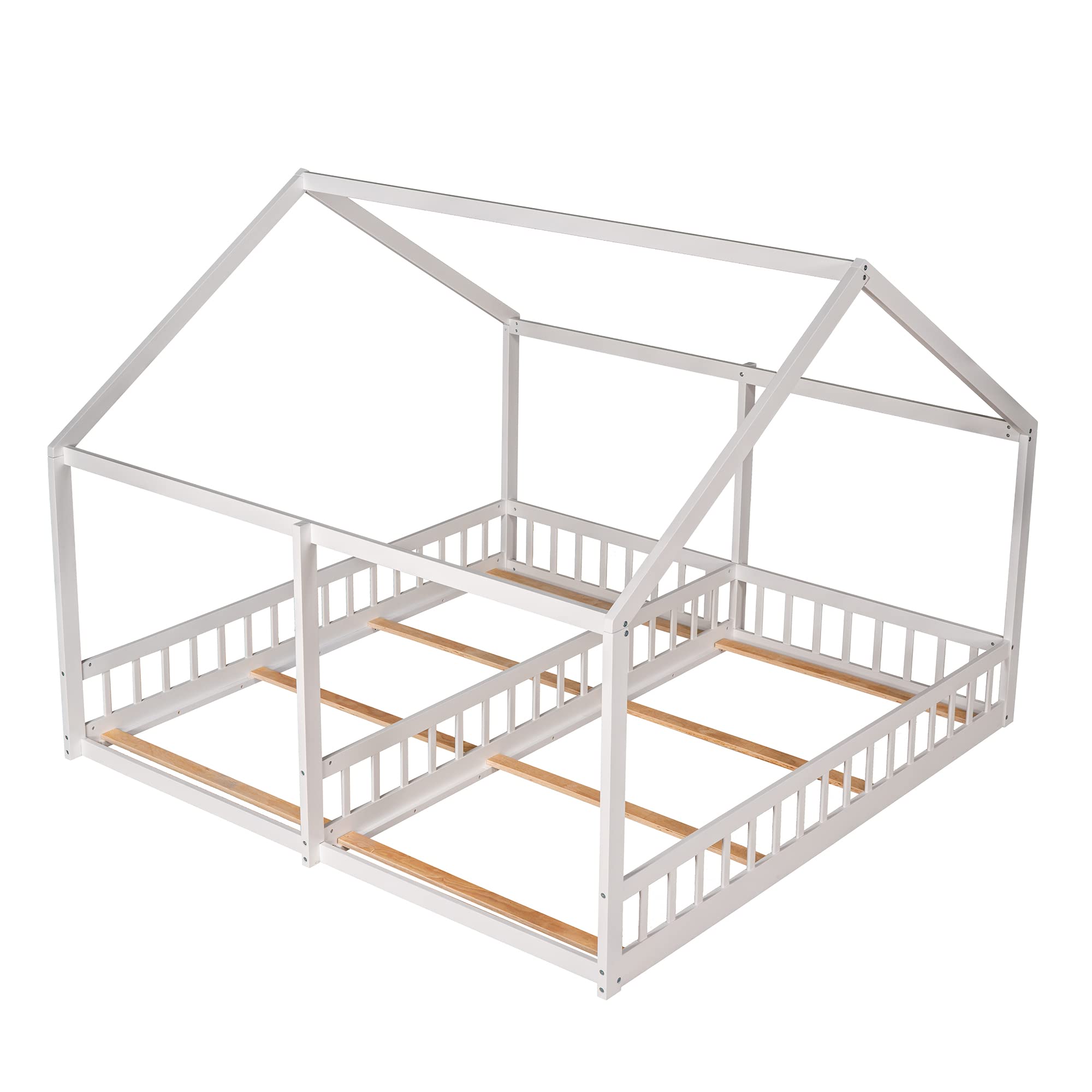 Harper & Bright Designs Solid Wood Twin House Bed with Rails & Roof - Montessori Floor Bed Frame for Kids, Teens, Boys & Girls - Perfect for Bedrooms, Playrooms & Montessori Classrooms (White)