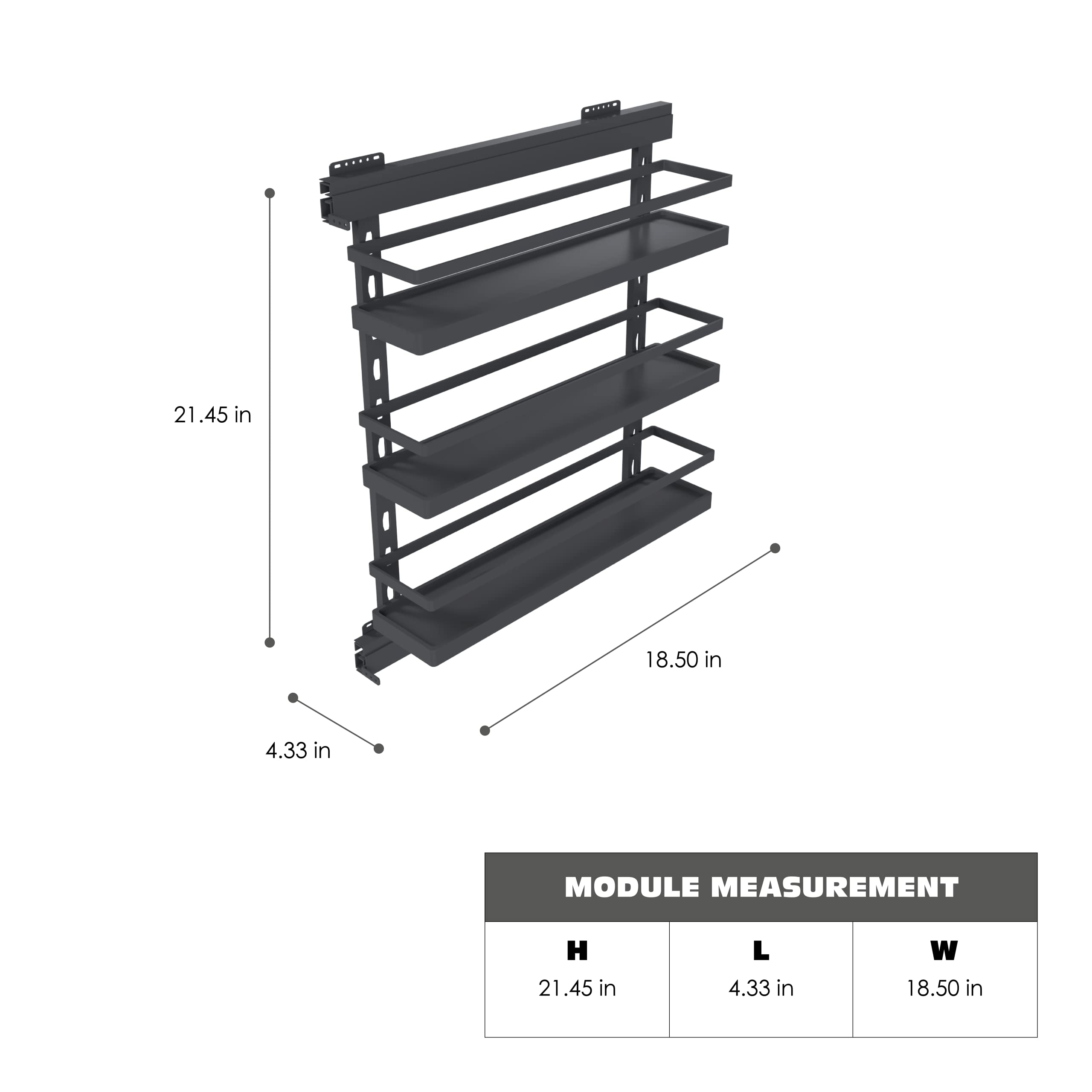 TUHOME 4 Inch Kitchen Seasoning Rack - Grey Matte Pull Out Cabinet Organizer with Soft Close for Spices & Utensils - Perfect for Pantry, Cabinet, or Drawer Organization
