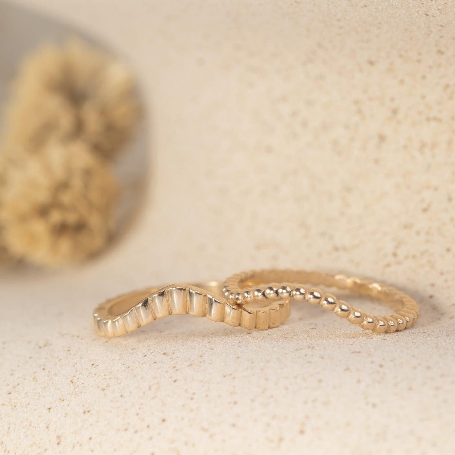 14K Gold Beaded Contour Band Ring - Elegant Stackable Jewelry for Women, Perfect for Everyday Wear, Weddings & Special Occasions