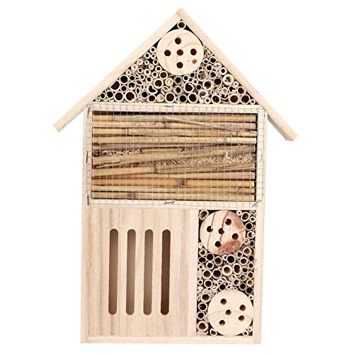 Natural Wooden Bee House for Garden - Outdoor Insect Shelter & Nesting Box for Pollinators - Perfect for Backyard, Patio, and Eco-Friendly Gardening