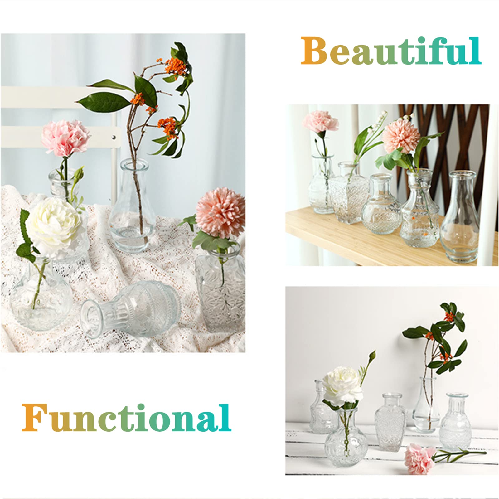 DEAYOU 10-Pack Clear Glass Bud Vases - Small Floral Centerpiece Vases for Wedding Decor, Home Table Decorations, Tea Party & Gift Ideas - Perfect for Roses, Succulents & DIY Flower Arrangements