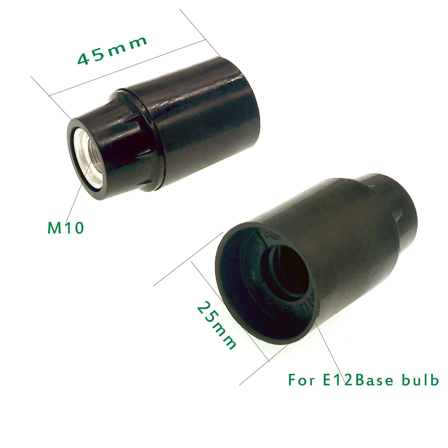 E12 Candelabra Base Lamp Holder - 3-Pack Black Bakelite Keyless Light Socket for Chandeliers, Ceiling Fans & Vintage Fixtures - Glo-Shine Durable E12 Bulb Socket Replacement