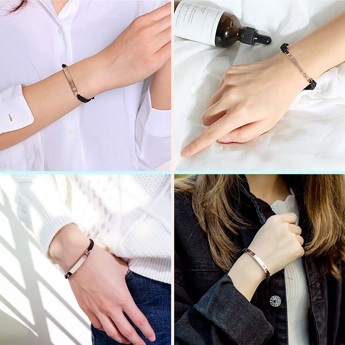 ShineSand Personalized Couples Bracelet for Women & Men - Custom Engraved Name Bracelet with Romantic Promise Words - Matching Relationship Bracelets Set - Thoughtful Customized Gift for Him & Her (Perfect for Anniversaries, Valentine's Day & Romantic Occasions)