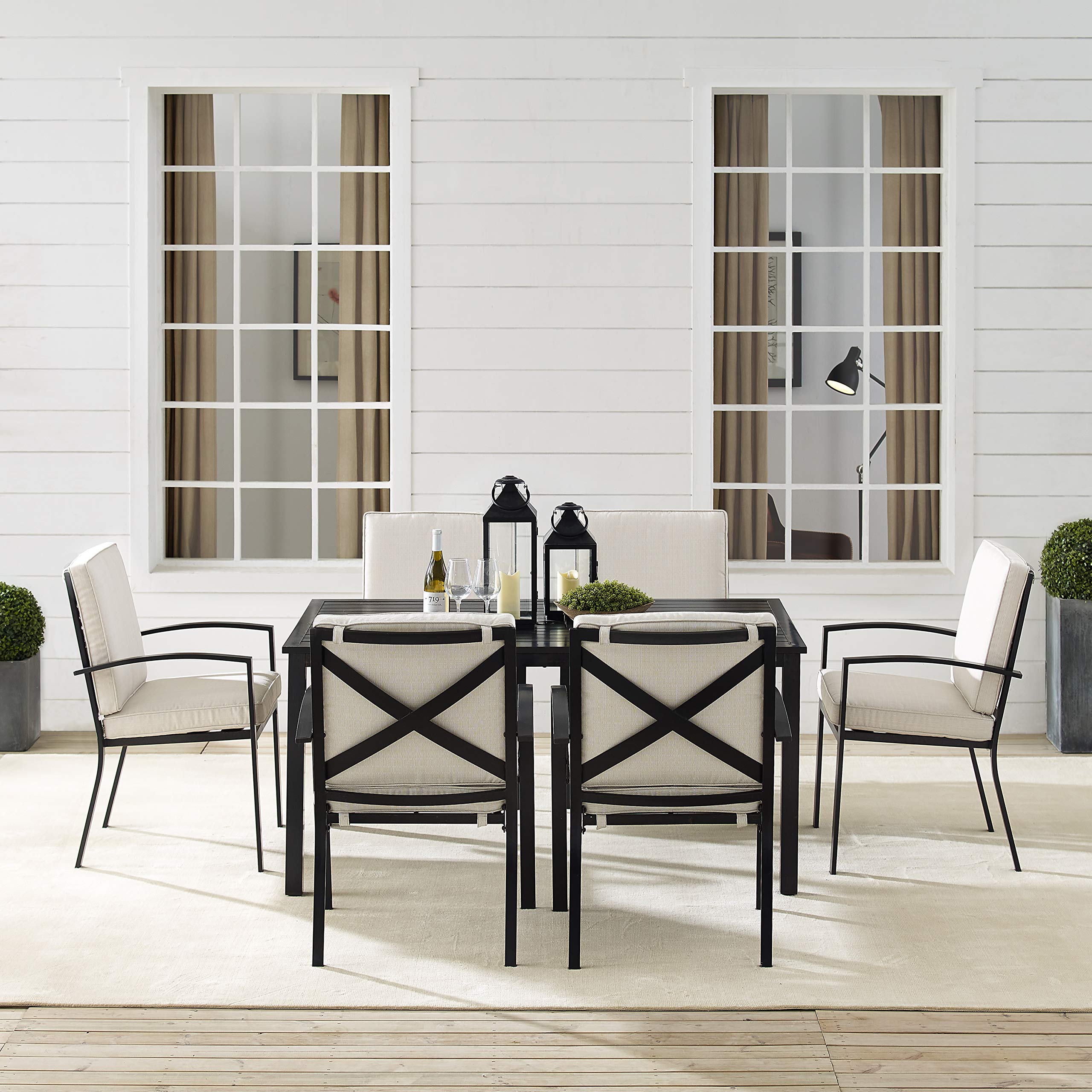 Crosley Furniture Kaplan 7-Piece Outdoor Dining Set for 6 - Patio Table & Chairs with Oiled Bronze Frame & Oatmeal Cushions - Perfect for Backyard, Deck, Garden & Outdoor Entertaining