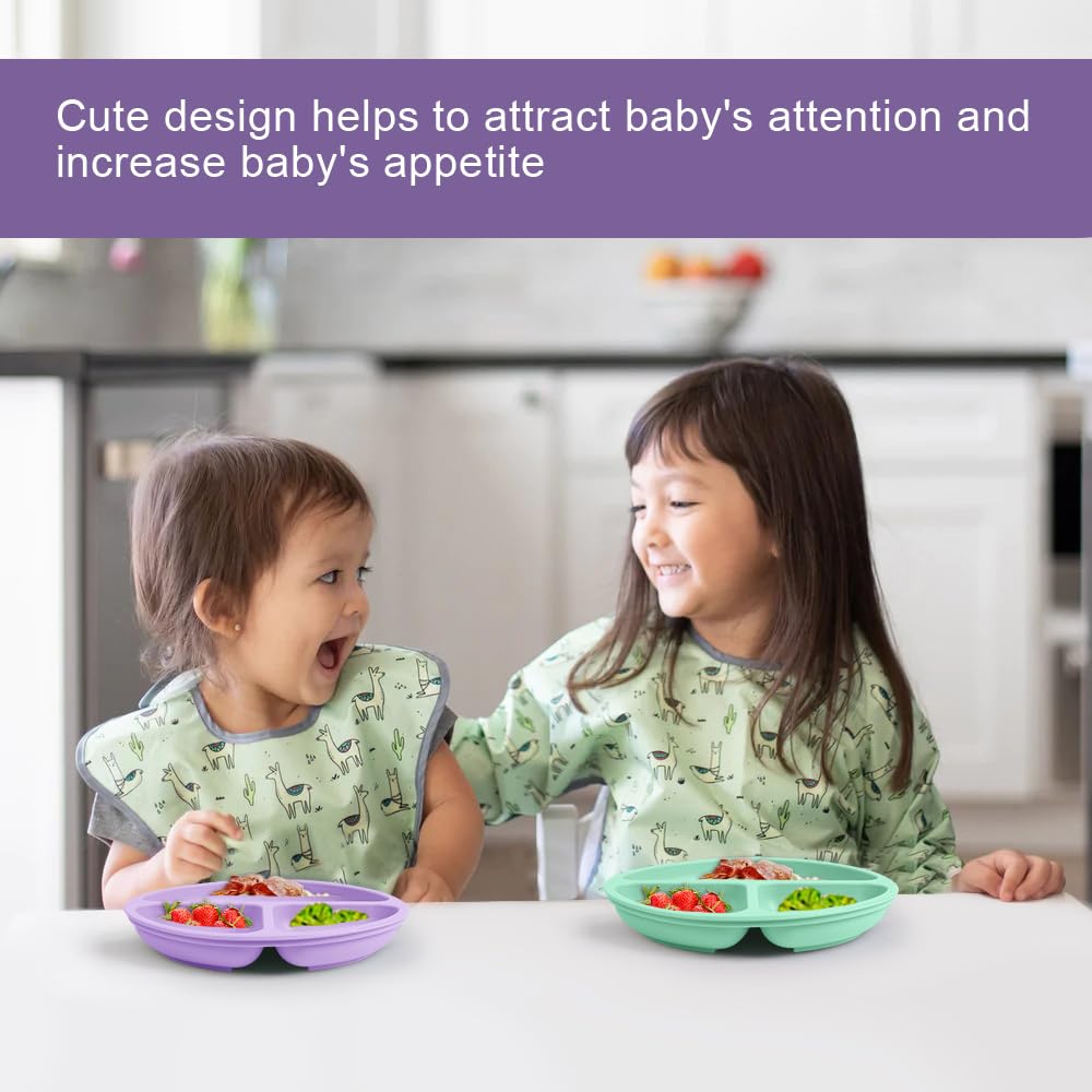 Vicloon 3-Piece Silicone Toddler Plates with Lids - BPA Free, Divided Suction Plates for Babies & Kids | Microwave & Dishwasher Safe | Perfect for Highchair, Travel & Mess-Free Meals