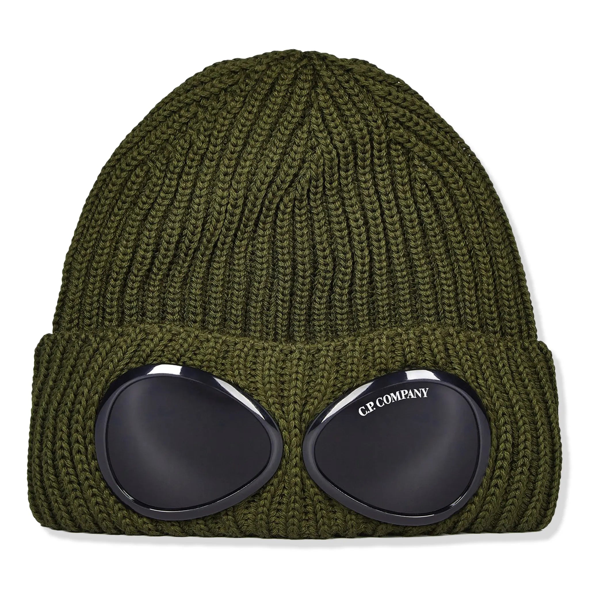 CP Company Ivy Green Goggle Beanie Hat - Winter Knit Beanie with Goggles for Men & Women - Perfect for Skiing, Snowboarding & Cold Weather Fashion