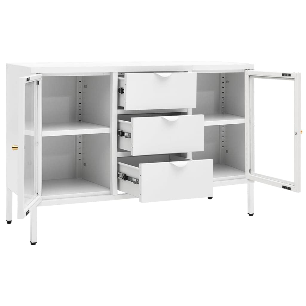 FAMIROSA White Steel Sideboard Cabinet with 3 Drawers & 2 Adjustable Shelves - 41.3