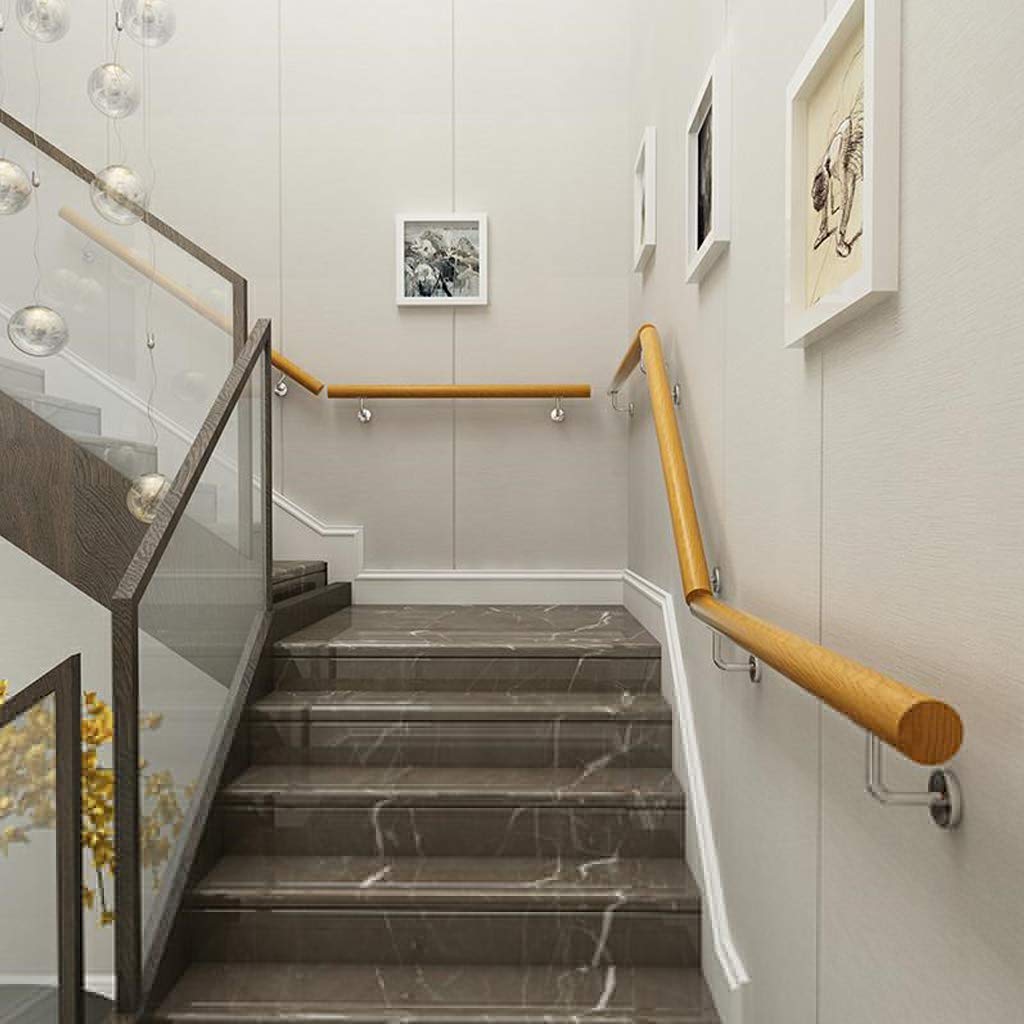 Stainless Steel Stair Handrail Kit - Wood Staircase Railing with Non-Slip Grip | Wall Mounted Safety Handrail for Indoor & Outdoor Use | Perfect for Lofts, Corridors, and Elderly Home Safety