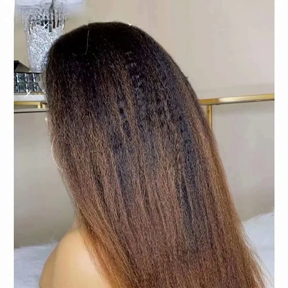 1B/30 Ombre Kinky Straight Human Hair Wig - 360 HD Transparent Lace Front - 150% Density Yaki Straight Brazilian Hair - Glueless Full Lace Wig for Women (14 Inch) - Perfect for Daily Wear, Parties & Special Occasions