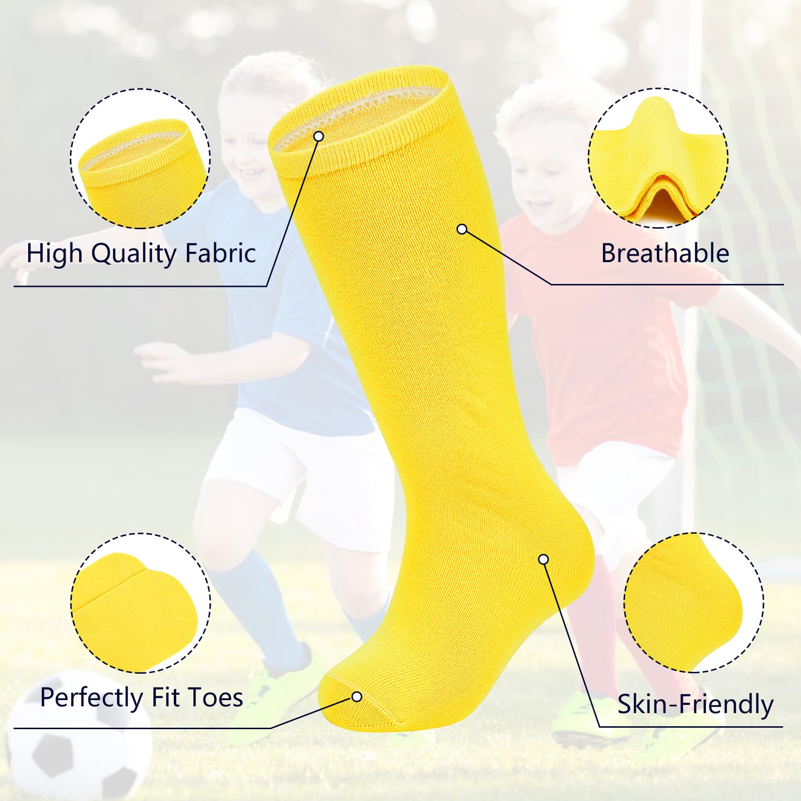 Century Star 6 Pairs Kids Soccer Socks - Soft Cotton Knee High Socks for Boys & Girls, Youth Athletic Socks for Soccer, Baseball, Softball - Perfect for Sports, School & Daily Wear