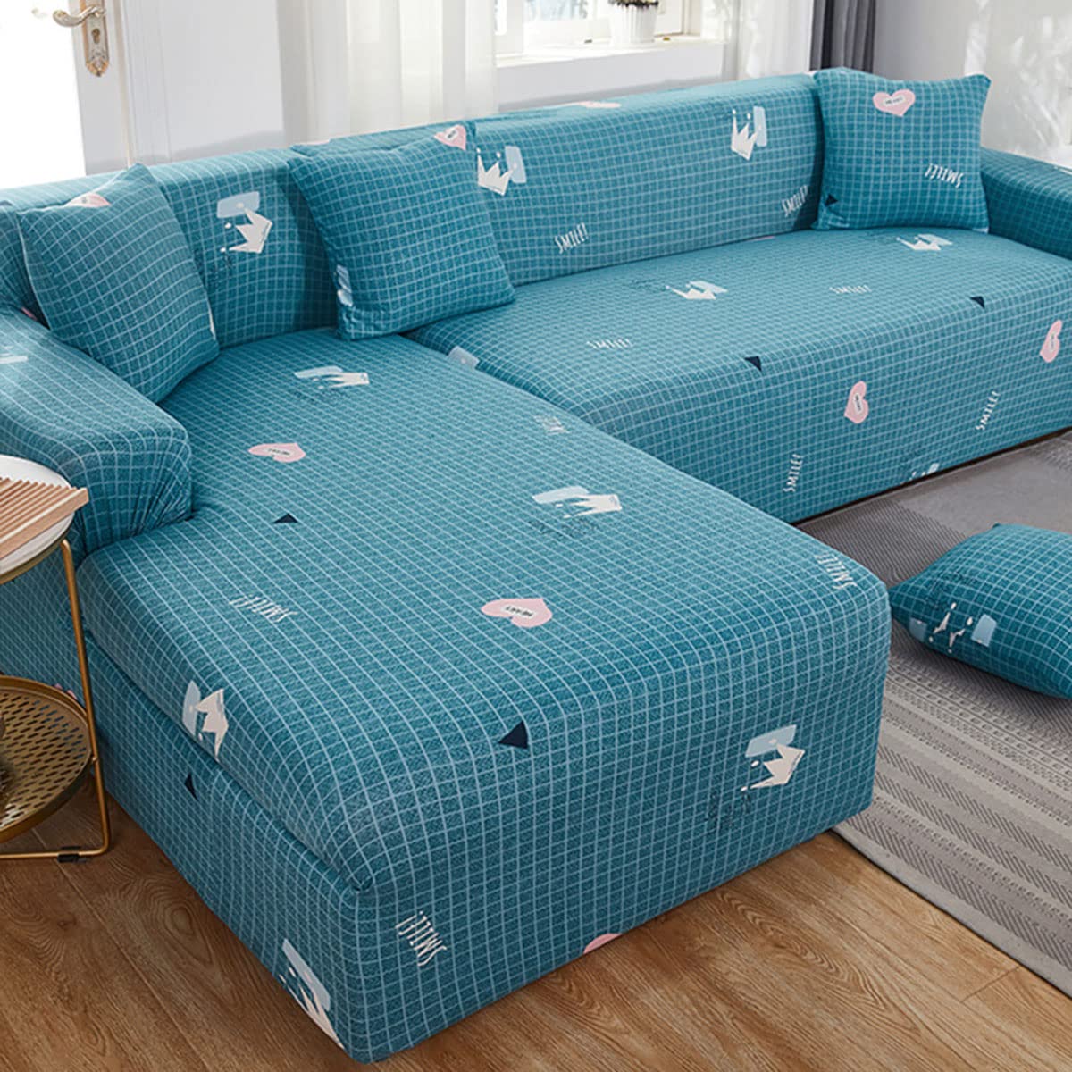 YOPOIY Stretch L-Shaped Sectional Sofa Cover - Soft Spandex Non-Slip Chaise Slipcover with Modern Print (Fits 2-Seater + 3-Seater Couches) | Perfect for Living Room, Family Room & Summer Home Decor