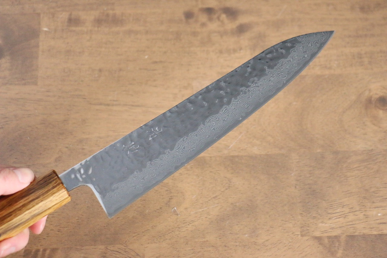 Premium AUS10 Damascus Gyuto Knife 210mm - Hand-Forged Hammered Finish with Oak Handle - Perfect for Professional Chefs & Home Cooking