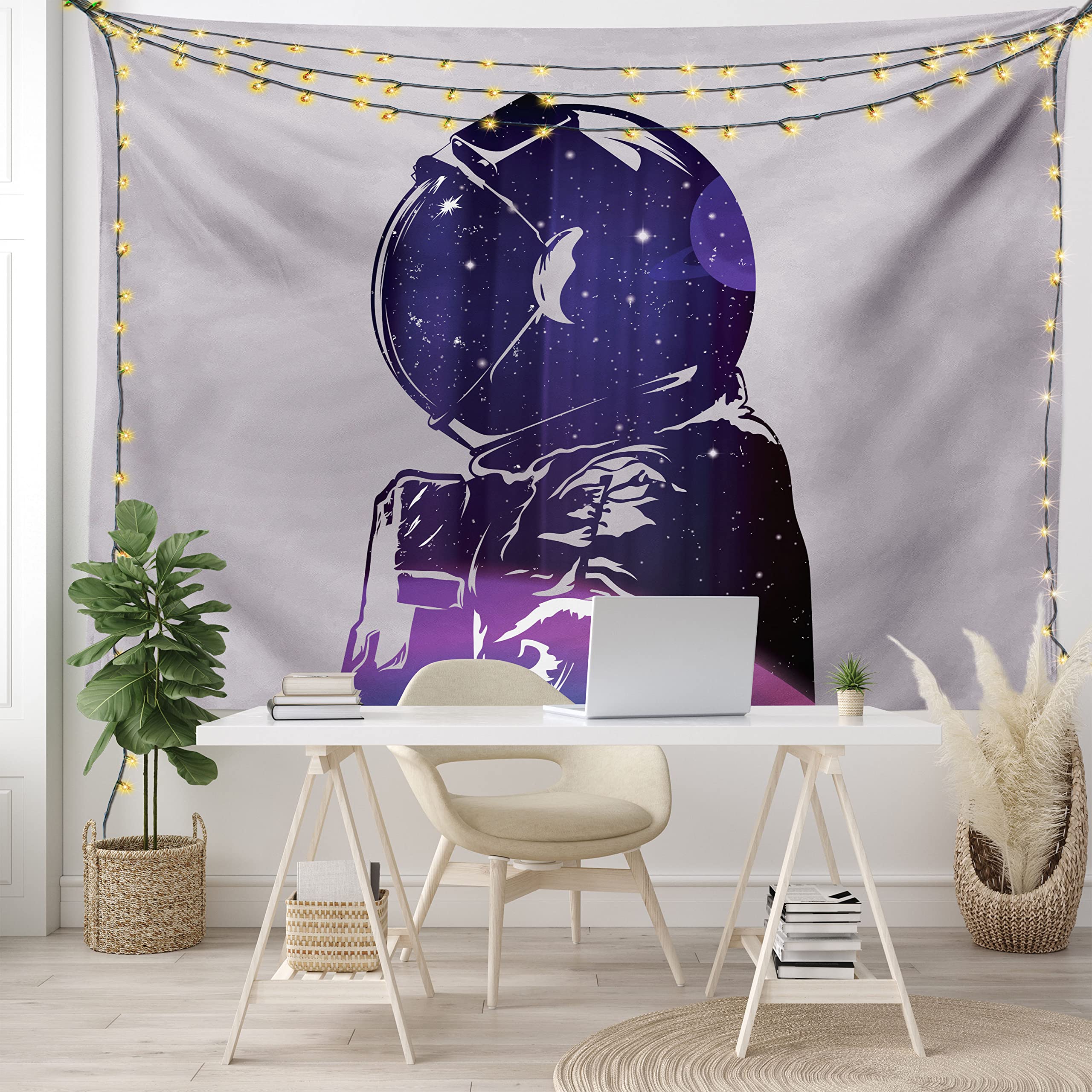 Ambesonne Outer Space Tapestry - Astronaut & Star Clusters Celestial Wall Art Decor | 45x30 Inch Pink Purple Galaxy Print Fabric Hanging for Bedroom, Living Room, Dorm | Perfect for Space Theme Parties & Meditation Rooms