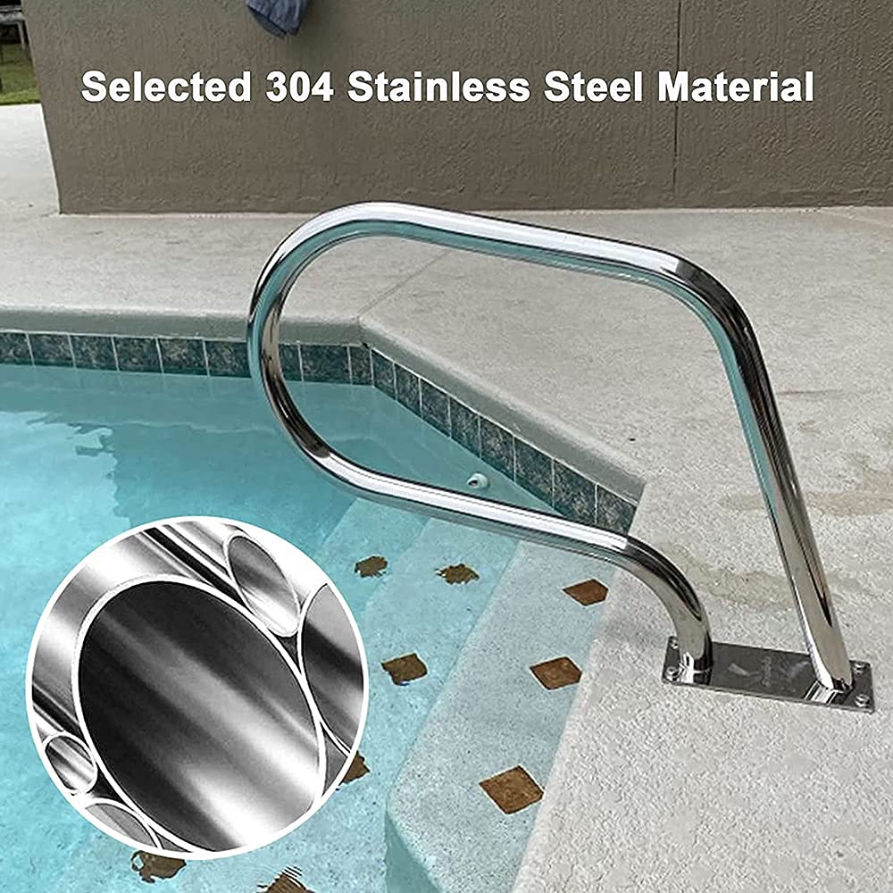Stainless Steel Swimming Pool Handrails with Flange Base - Quick Install Safety Railings for Inground Pools | Durable Pool Ramp Accessories for Elderly & Kids | Perfect for Backyard, Community & Public Pool Entrances