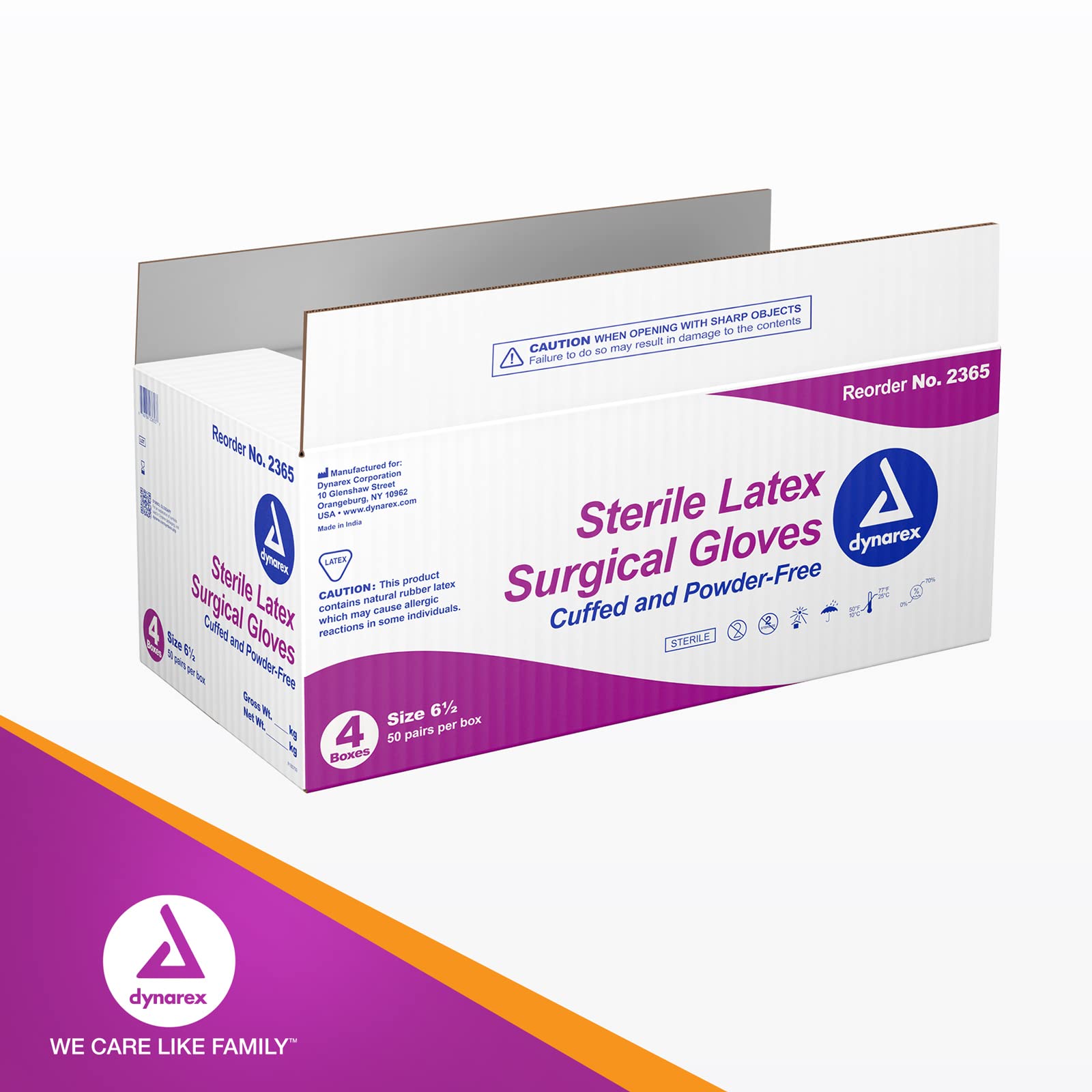 Dynarex Sterile Disposable Latex Surgical Gloves - Powder-Free, Individually Packed (200 Pairs) - Size 6.5 Bisque - Medical, Healthcare & Veterinary Use - Ideal for Hospitals, Clinics & First Aid Kits