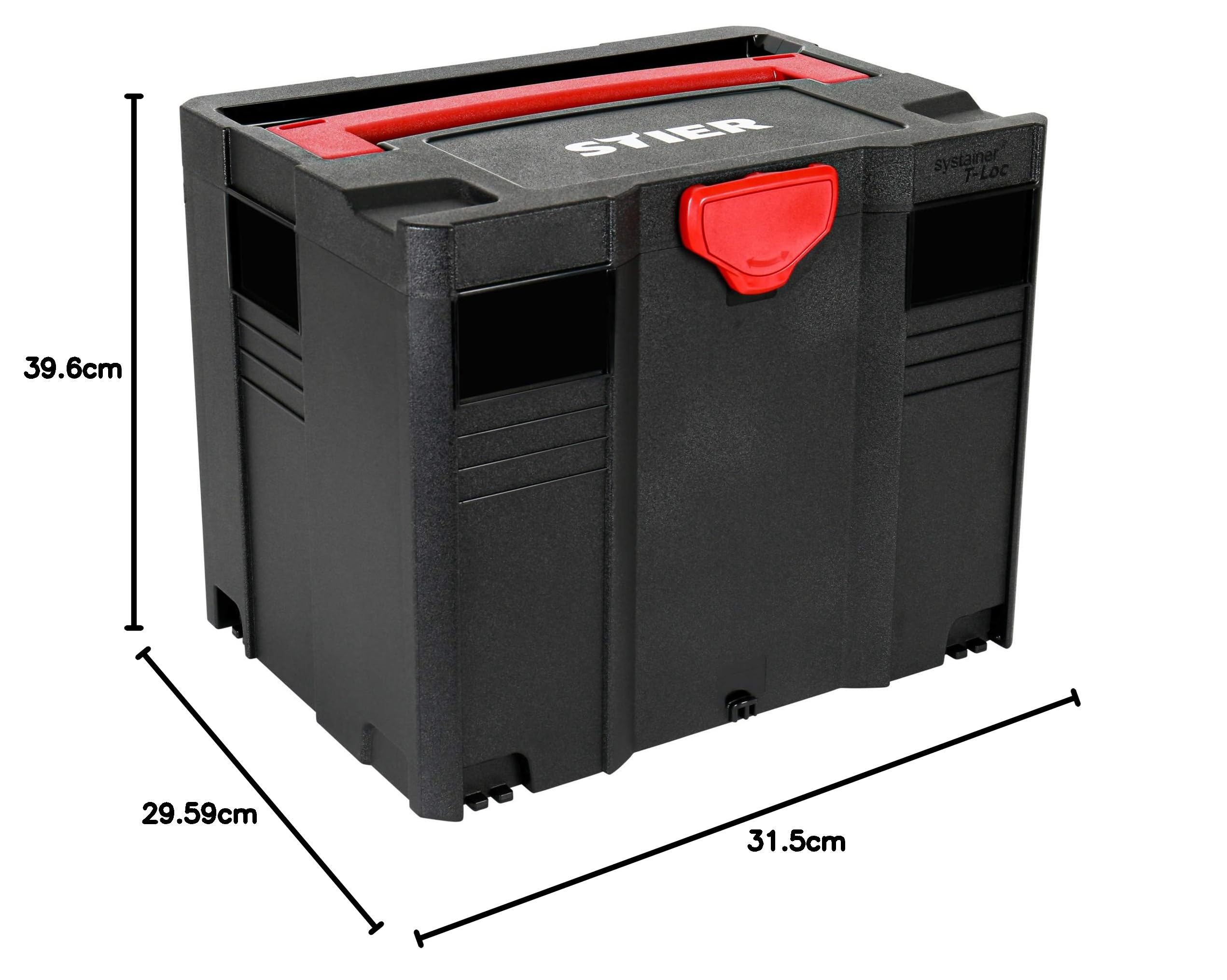STIER Systainer IV T-LOC Black-Edition Tool Box - Heavy Duty ABS Plastic Storage Case, 315x396x296mm (HxWxD), Stackable System Organizer for Tools & Workshop Supplies | Perfect for Professional Contractors & DIY Home Improvement Projects