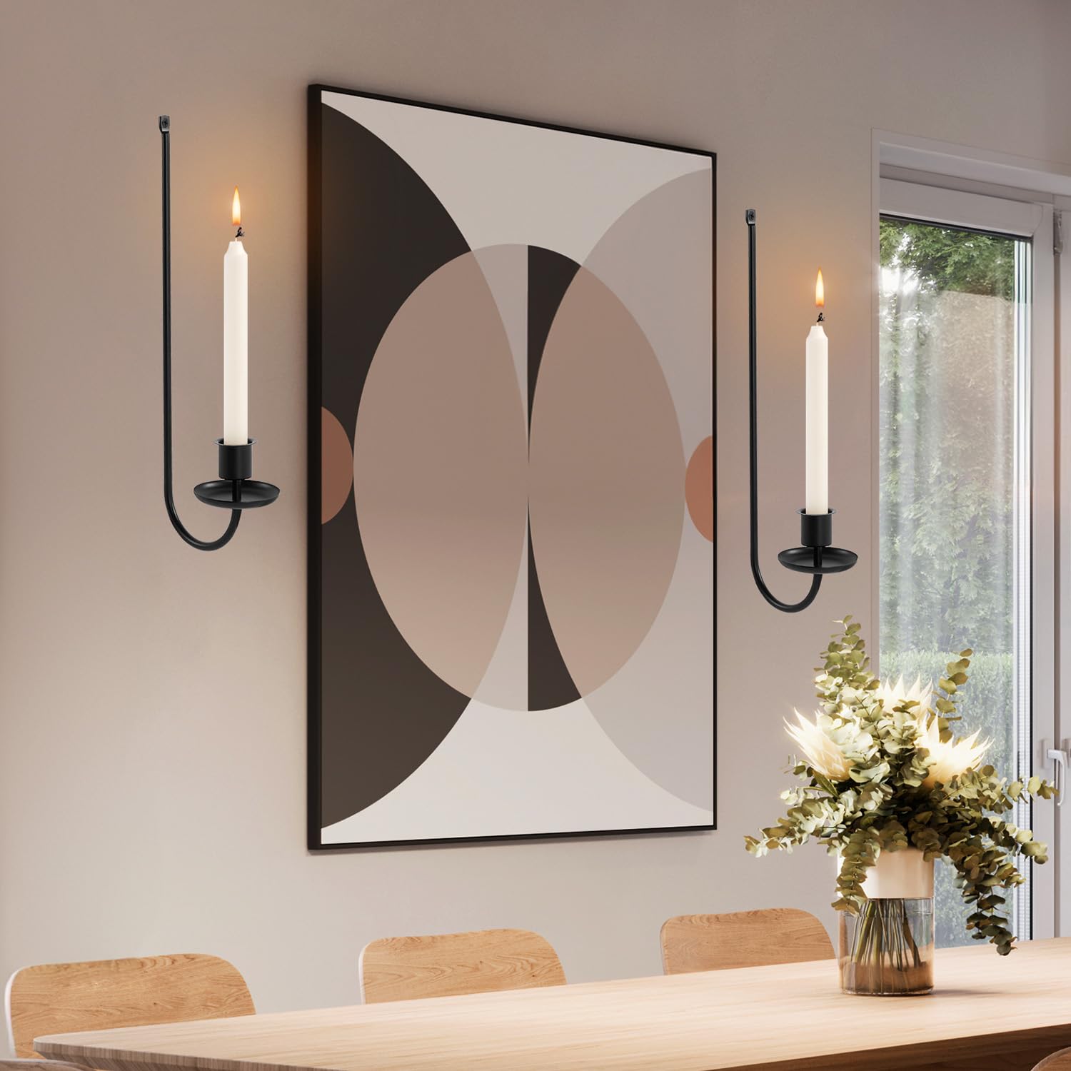 Set of 2 Black Metal Wall Candle Sconces - Modern Wall Mounted Candle Holders for Living Room, Farmhouse, Fireplace & Wedding Decor | Rustic Home Lighting Fixtures for Indoor & Outdoor Use