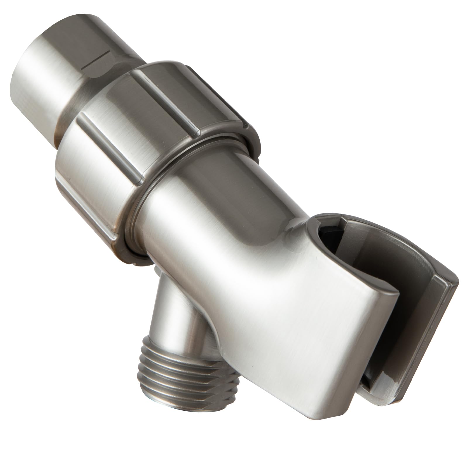 OFFO Solid Brass Shower Head Holder - Adjustable Brushed Nickel Shower Arm Mount for Handheld Shower Heads - 1/2 Inch IPS Female Inlet & Male Outlet - Perfect for Bathroom Renovation and Spa-Like Shower Experience