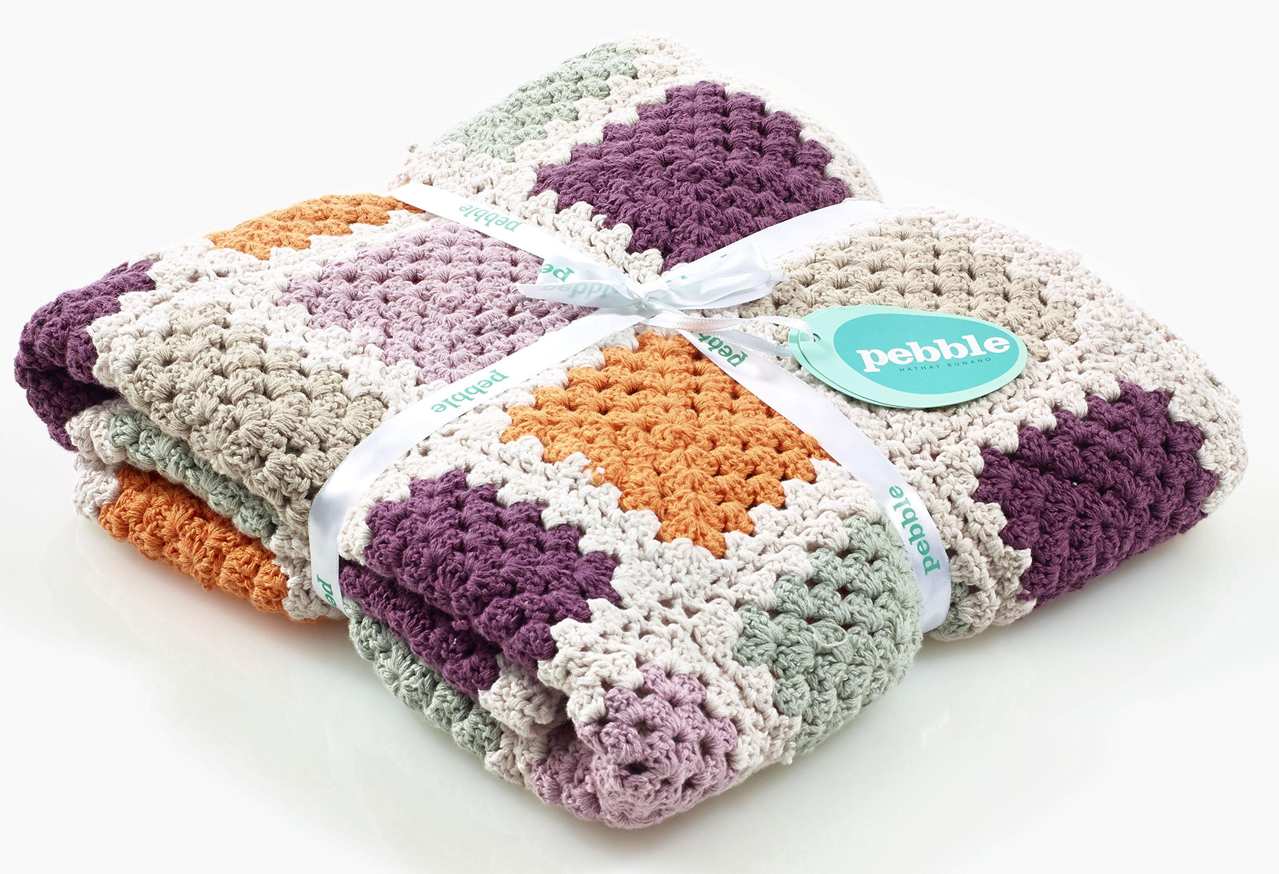 Handmade Pebble Crochet Baby Blanket - Soft Purple Granny Square Afghan for Newborns, Infants & Toddlers - Perfect for Nursery, Stroller & Gift Giving