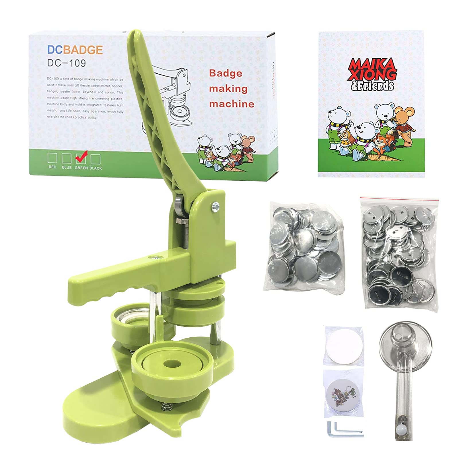 58mm (2.25in) Button Maker Machine & Badge Press Kit - Includes 100 Button Parts, Circle Cutter, Pictures & Magic Book - Perfect for DIY Crafts, School Projects, Party Favors and Custom Pins