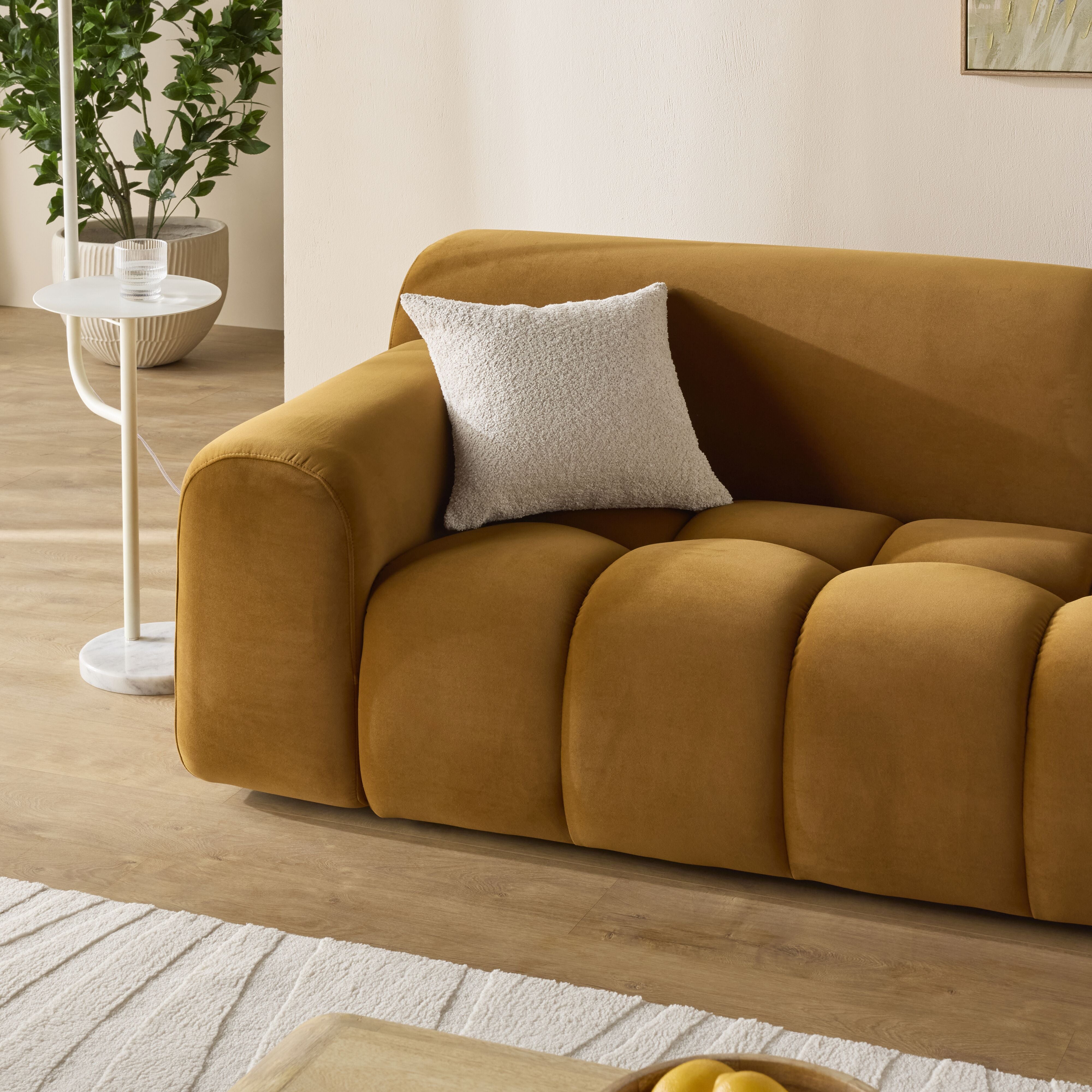 Alexis 2.5 Seater Velvet Sofa in Ochre - Luxurious Small Space Living Room Furniture for Apartments & Cozy Homes