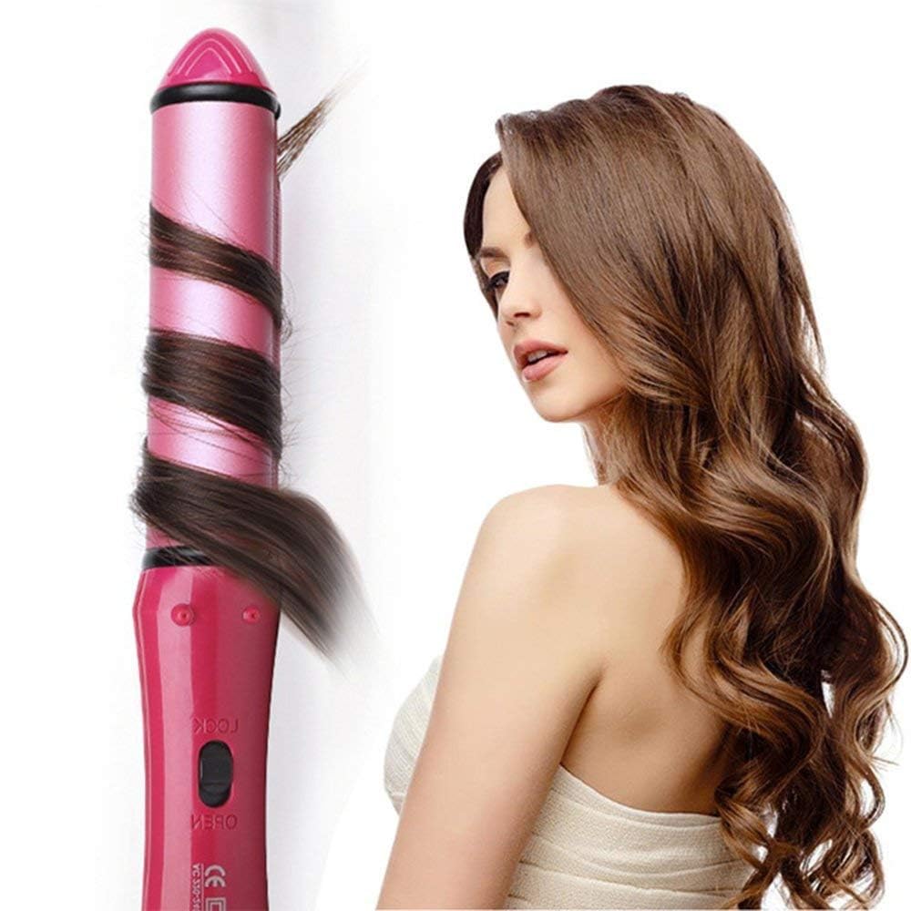 2 in 1 Hair Straightener & Curler for Women - Professional Flat Iron & Curling Wand Set with Adjustable Temperature (Pink) - Perfect for Home Use, Travel & Salon Styling