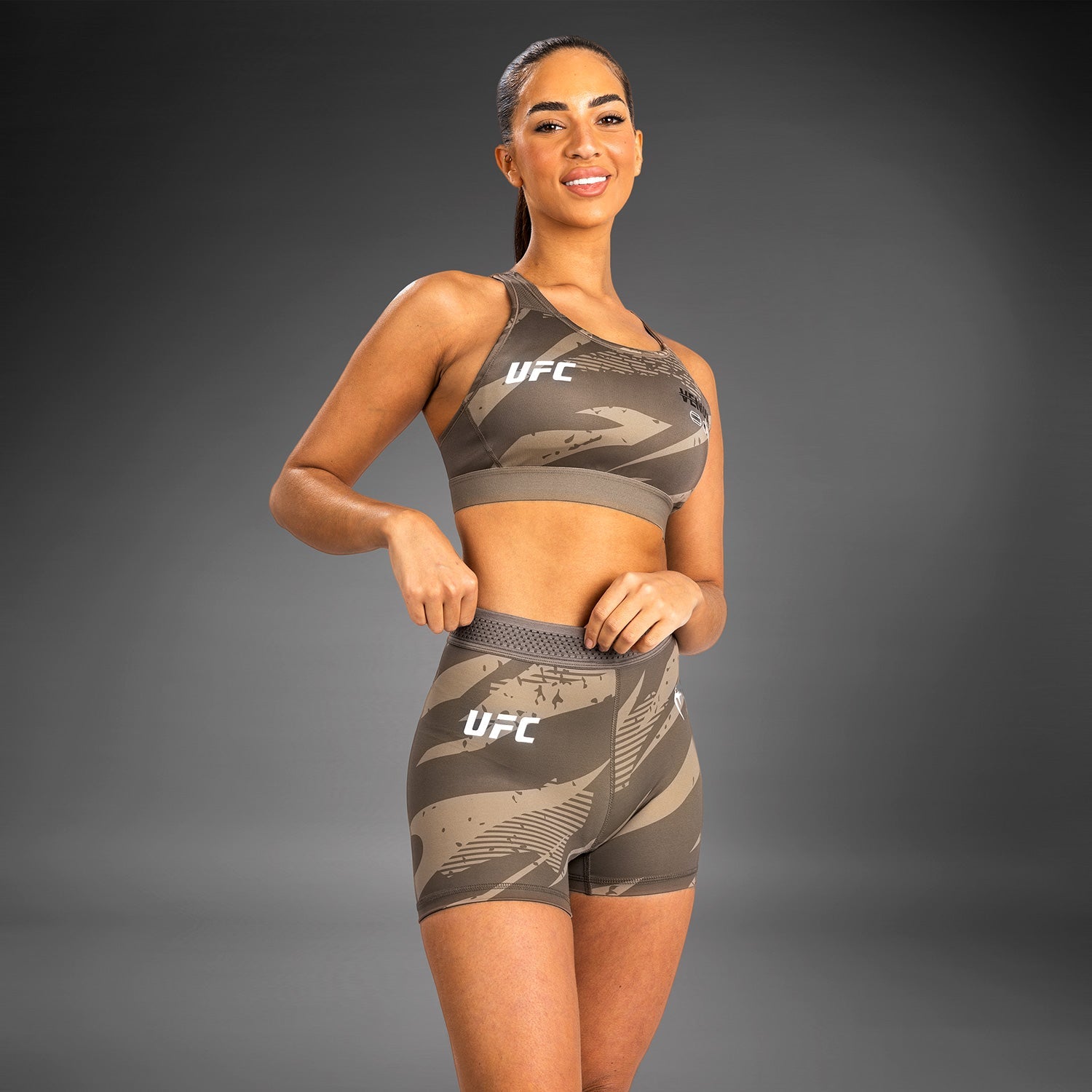 Venum UFC Adrenaline Fight Week Women's Vale Tudo Shorts - Desert Camo MMA Training & Fitness Apparel for Combat Sports