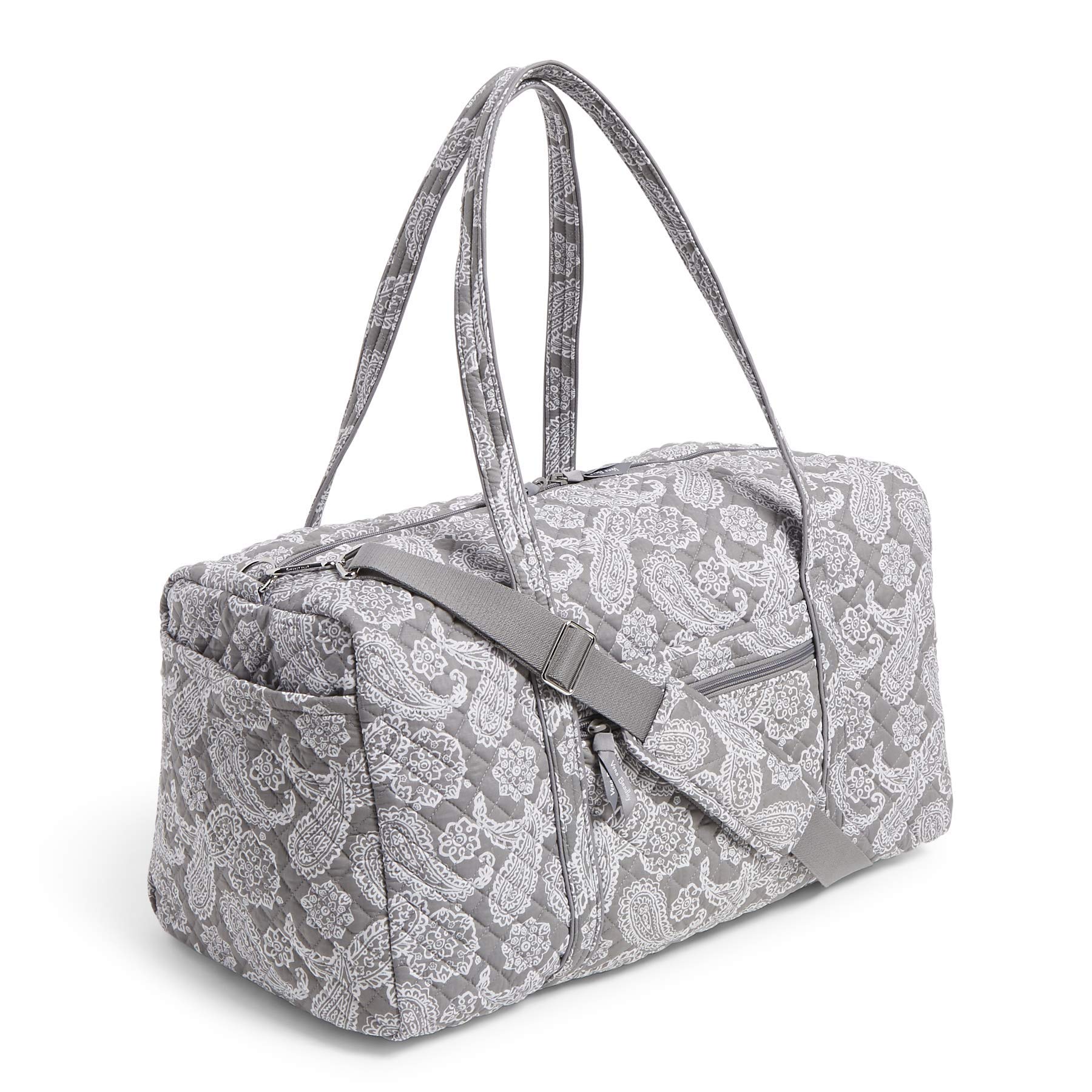 Vera Bradley Women's Cotton Collegiate Large Travel Duffle Bag - WVU Gray/White Bandana Print - Spacious Carryall for College, Gym & Weekend Getaways (Multiple Team Options Available)