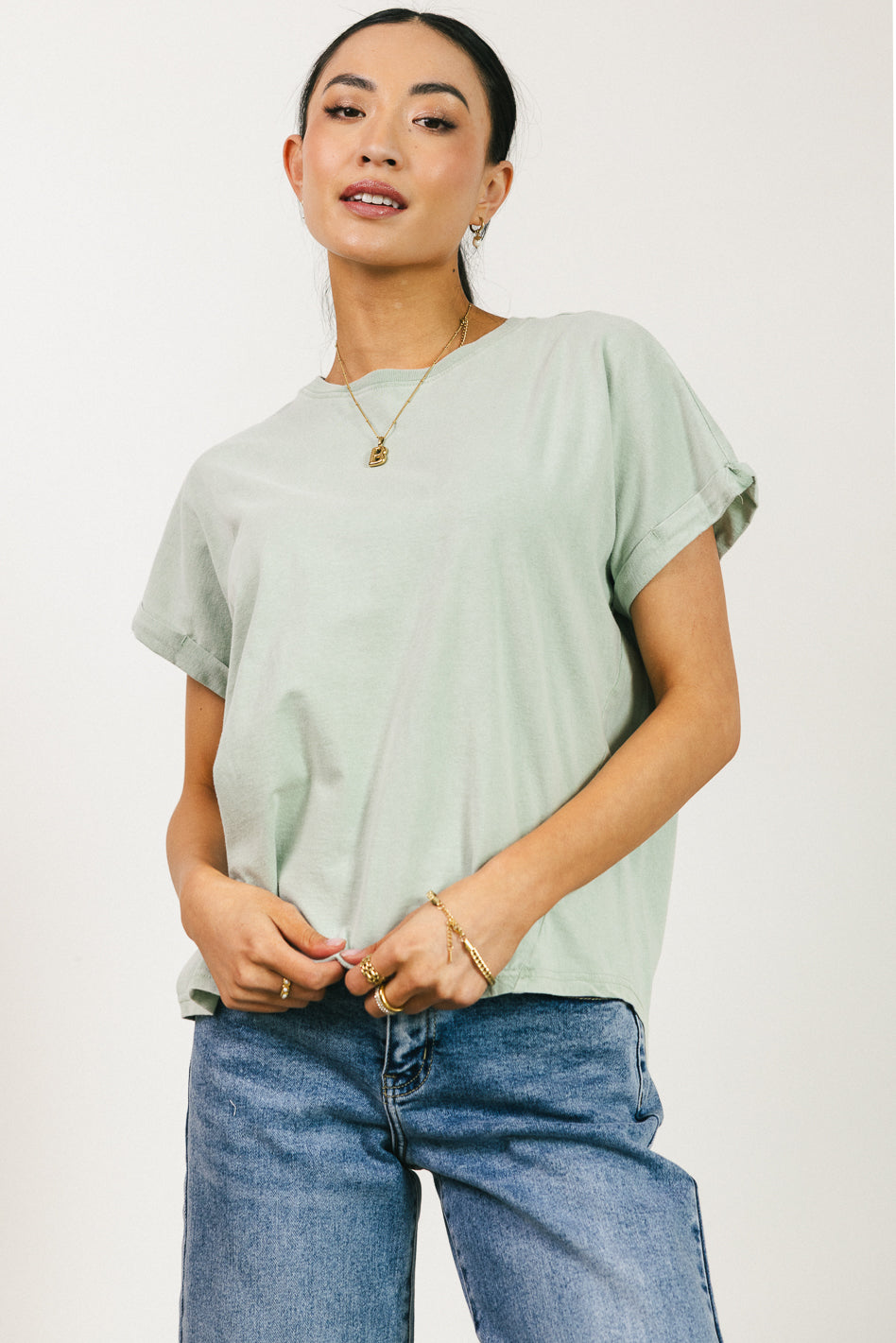 Khloe Knit Top Women's Sage Green Casual Long Sleeve T-Shirt for Fall & Winter | Perfect for Layering, Office Wear, and Everyday Outfits