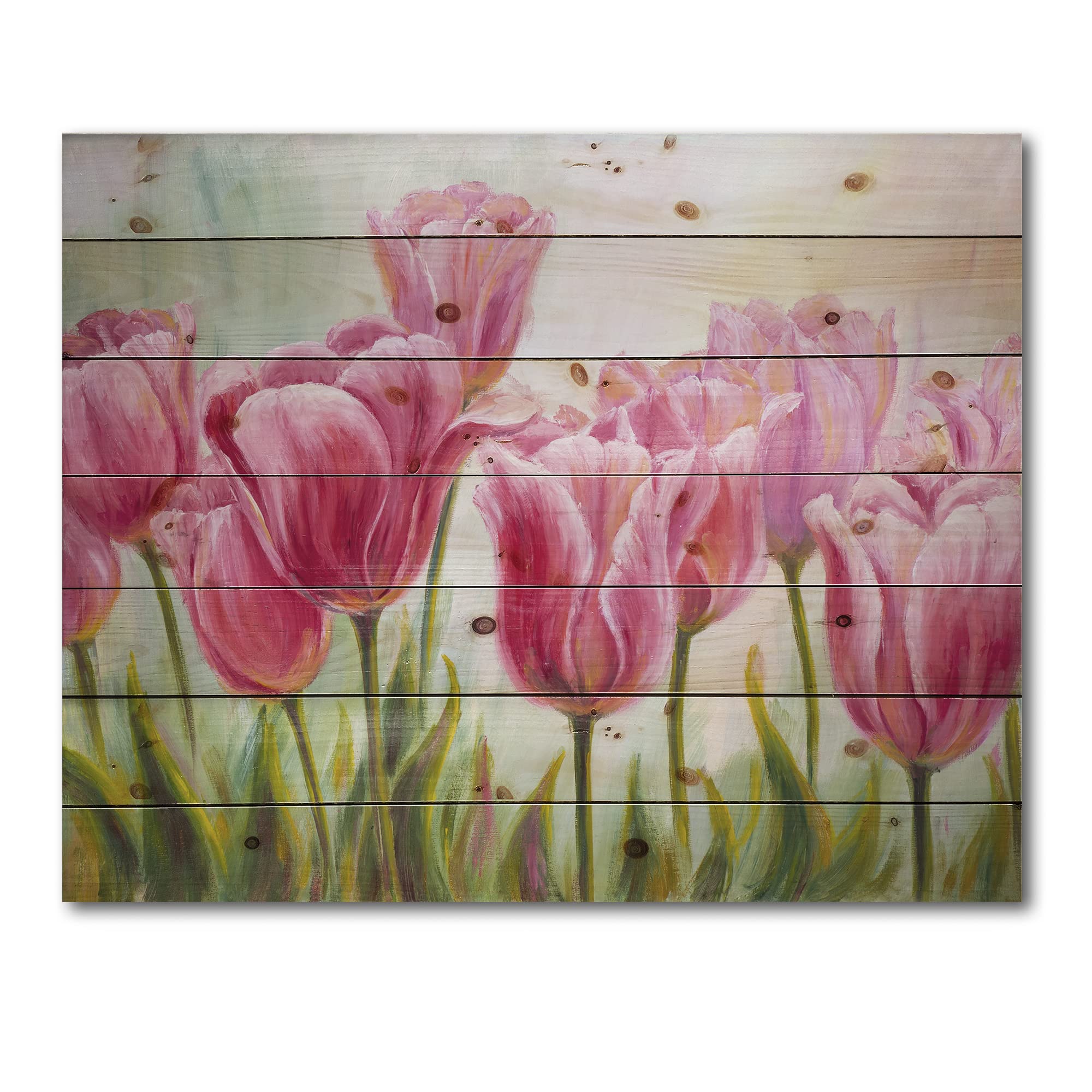 DesignQ Tulips Flowers Blossoming Traditional Wood Wall Decor - Pink Floral Wood Wall Art, Large Printed Pine Wood Panel for Home & Office Decoration | Perfect for Living Room, Bedroom, Kitchen & Office Spaces