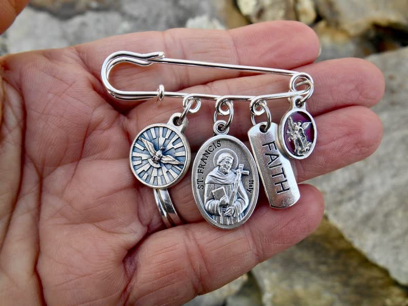 Catholic Confirmation Gift - Personalized Patron Saint Backpack Pin & Laptop Brooch - Best Keepsake for Confirmation Sponsor - Religious Jewelry for Teens - Perfect for Church Events, School & Daily Wear