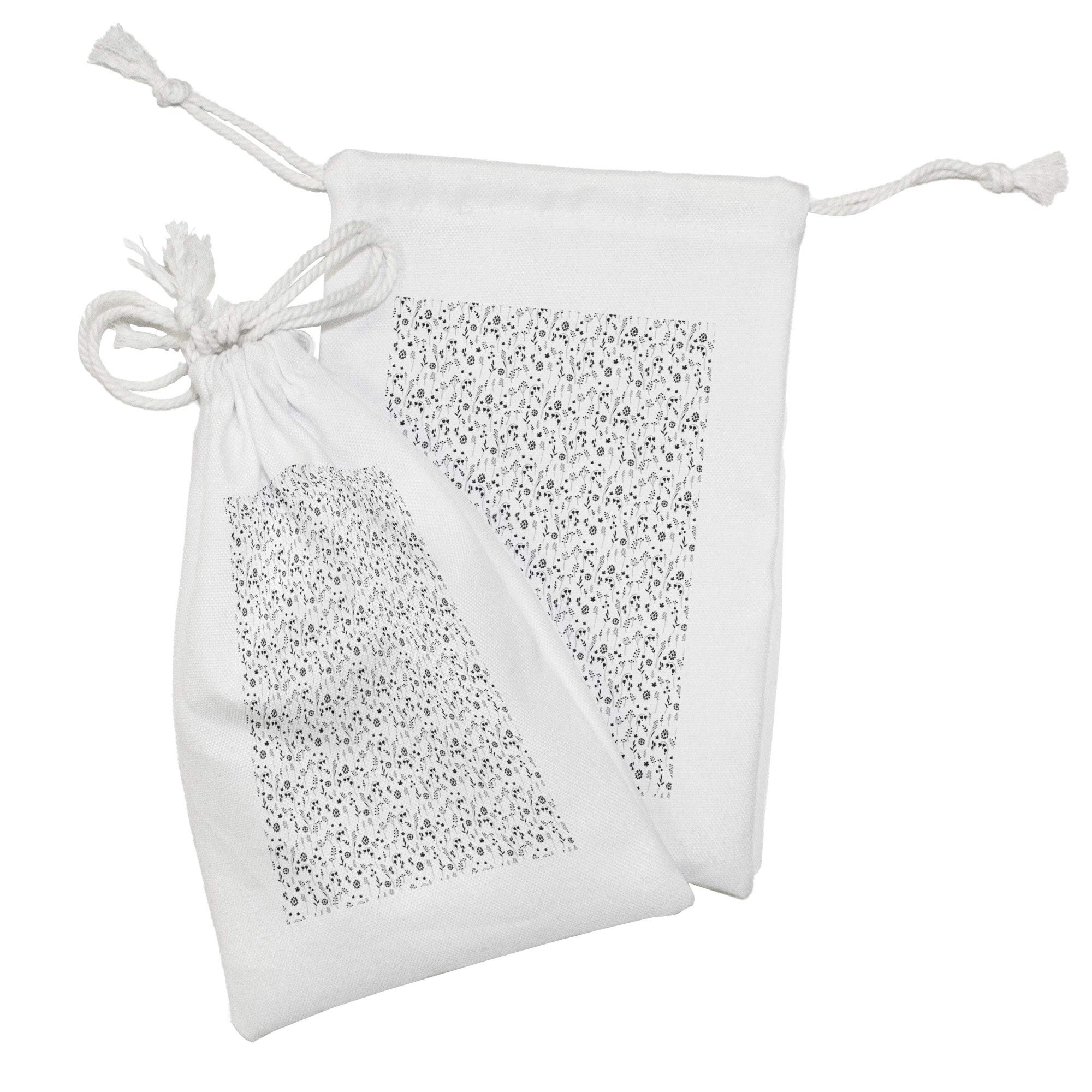 Ambesonne Floral Fabric Pouch Set of 2 - Modern Branch & Heart Blossom Design, Small Drawstring Bags for Toiletries, Travel Essentials, Jewelry & Party Favors (9