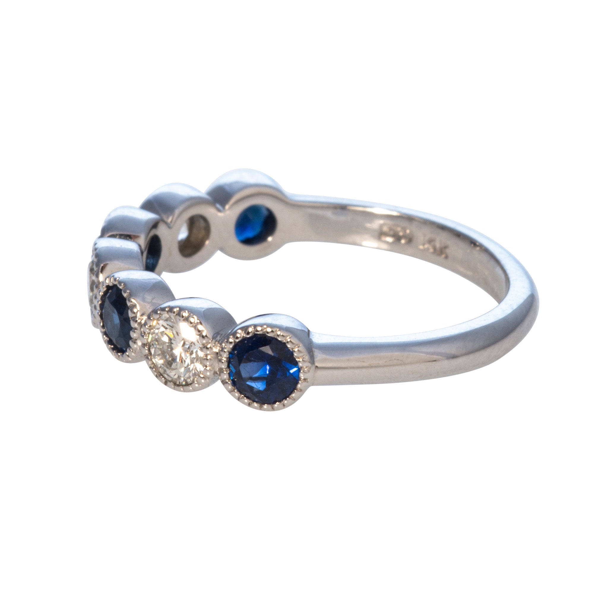14K White Gold Sapphire & Diamond Milgrain Bezel Halfway Band Ring - Perfect for Weddings, Anniversaries & Special Occasions