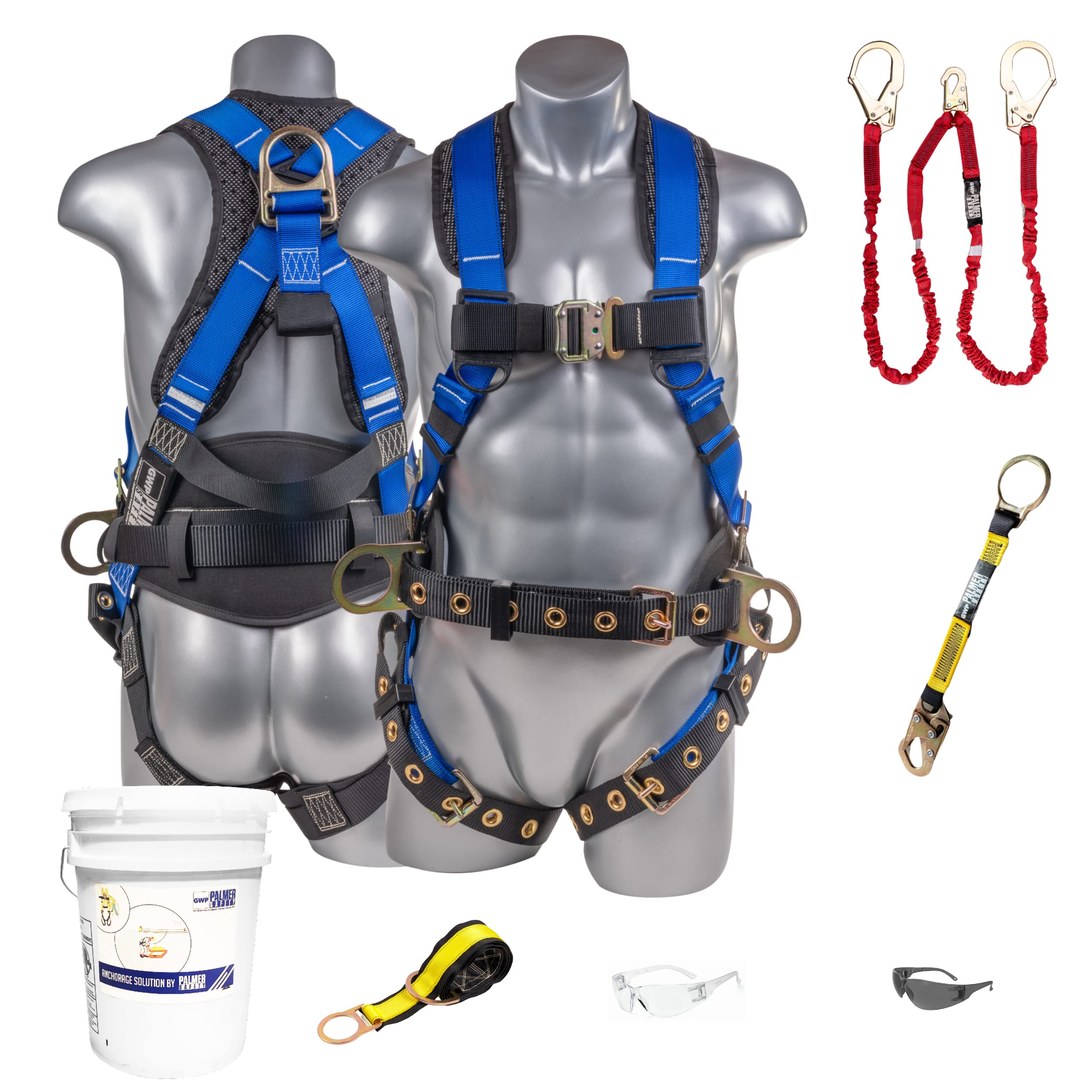 Palmer Safety Fall Protection Harness - Hammerhead Series Premium Safety Kit with Lanyard & D-Ring Extender | OSHA Compliant Work Harness for Construction, Roofing & Industrial Use